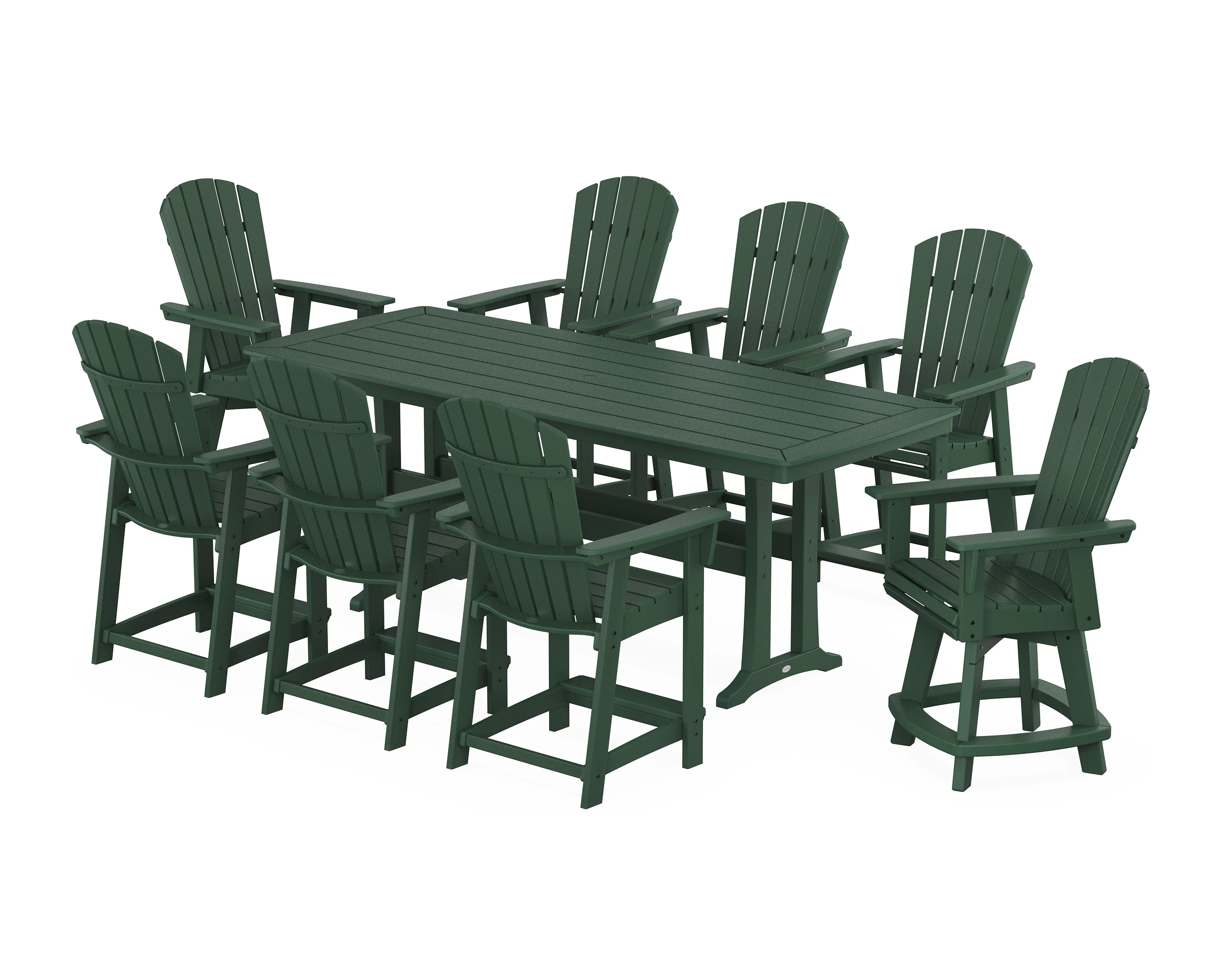 Nautical Curveback Adirondack Swivel 9-Piece Counter Set with Trestle Legs - Image 9