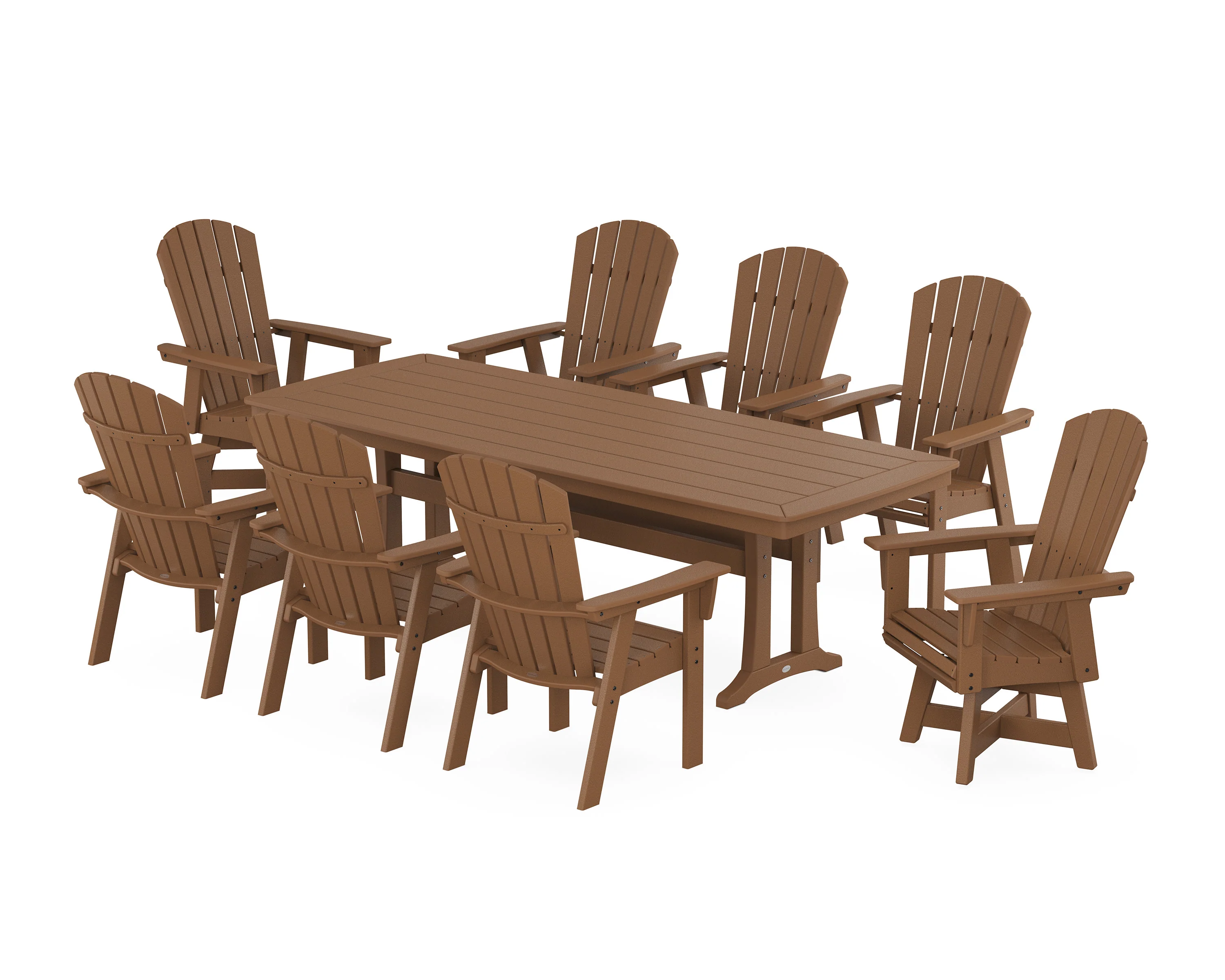 Nautical Curveback Adirondack Swivel 9-Piece Dining Set with Trestle Legs - Image 11