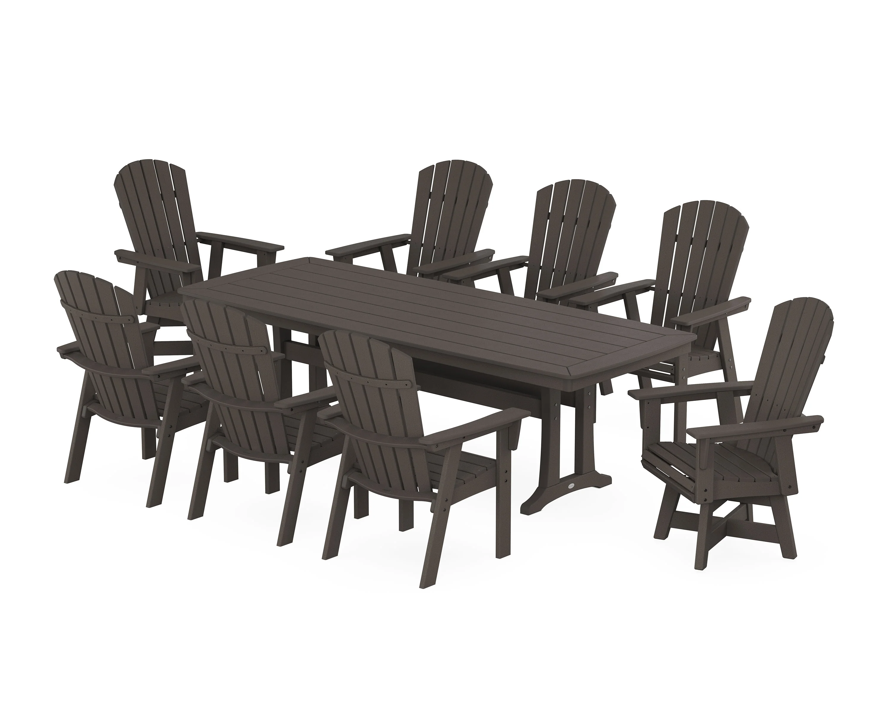 Nautical Curveback Adirondack Swivel 9-Piece Dining Set with Trestle Legs - Image 12