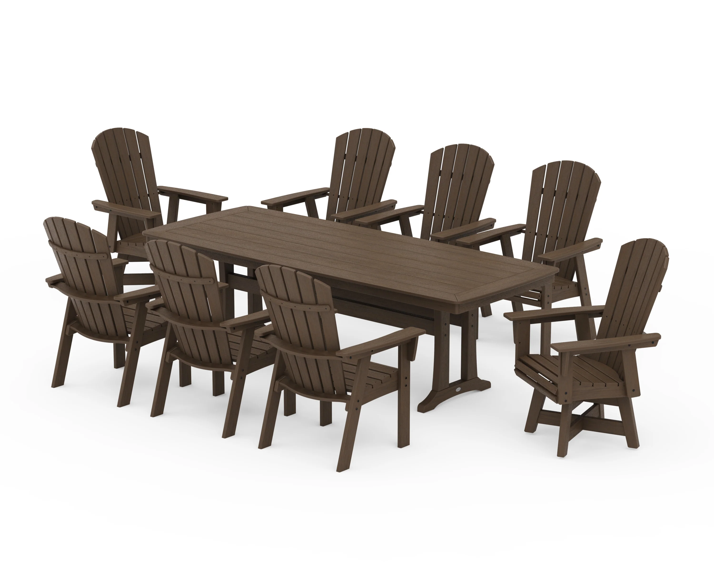 Nautical Curveback Adirondack Swivel 9-Piece Dining Set with Trestle Legs - Image 14