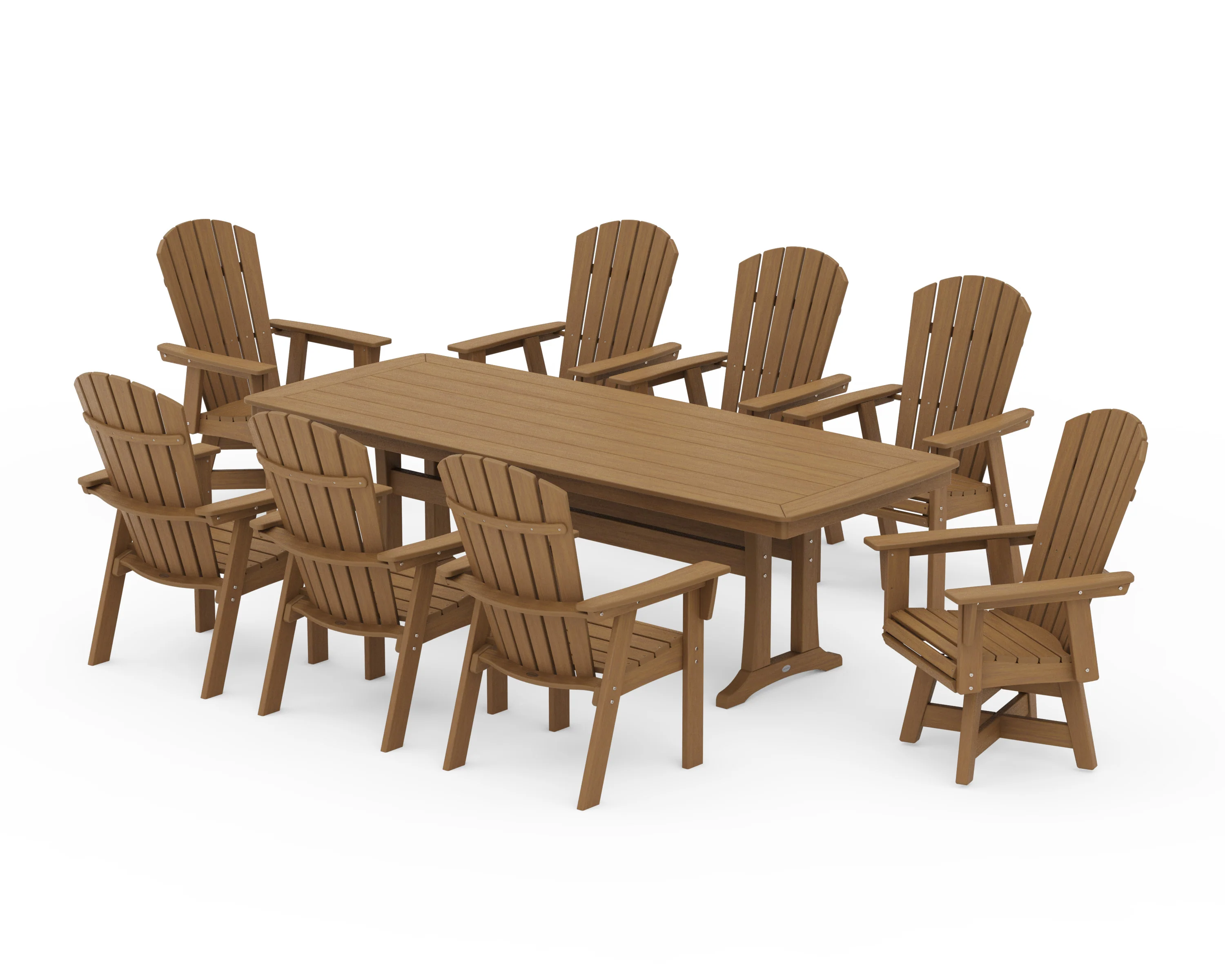Nautical Curveback Adirondack Swivel 9-Piece Dining Set with Trestle Legs - Image 15
