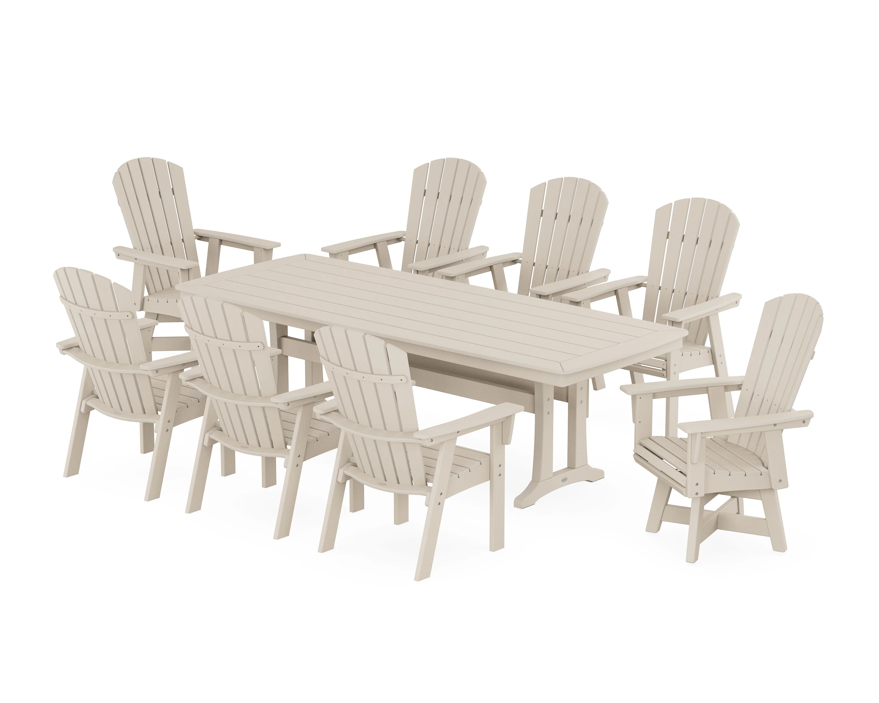 Nautical Curveback Adirondack Swivel 9-Piece Dining Set with Trestle Legs - Image 9