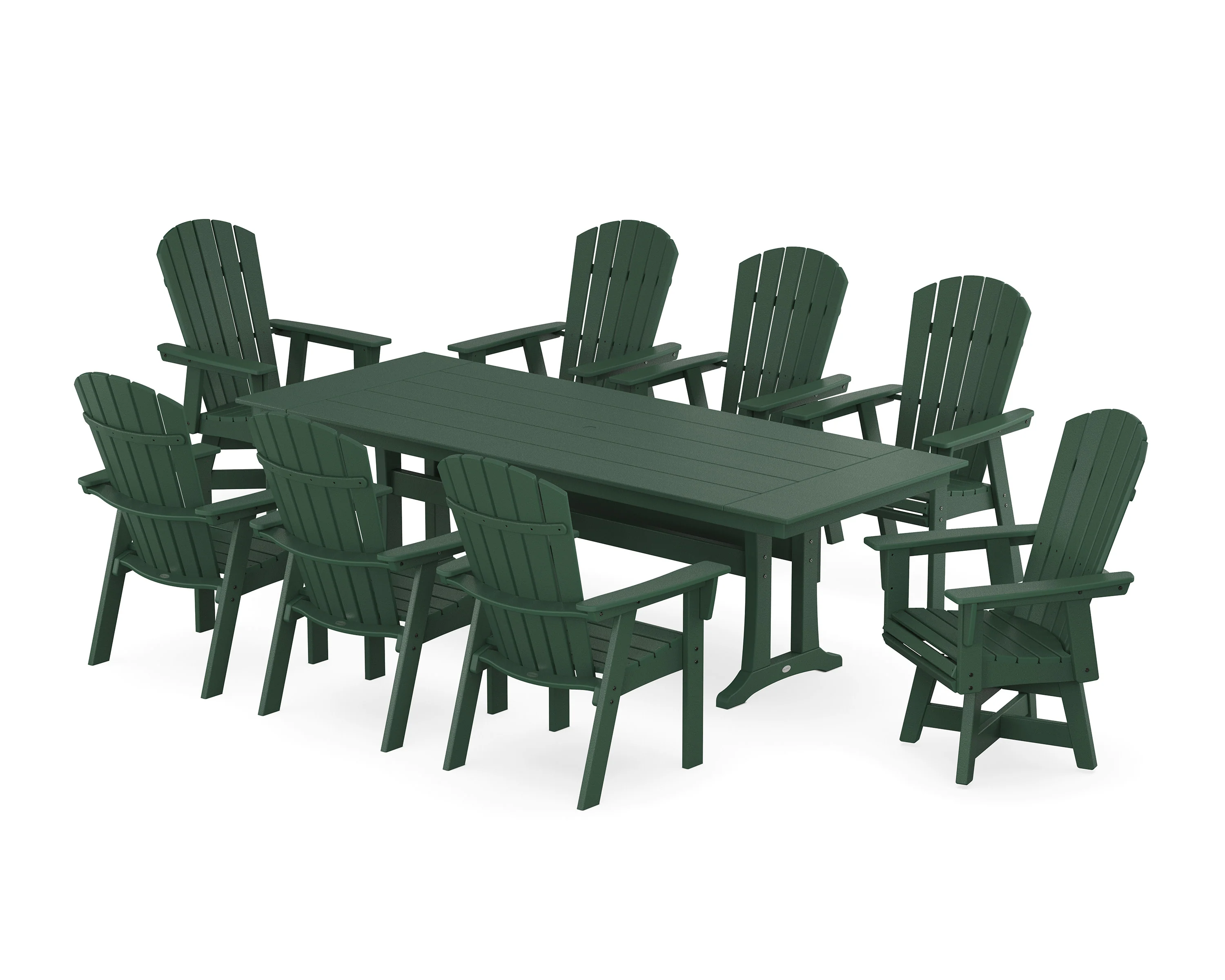 Nautical Curveback Adirondack Swivel 9-Piece Farmhouse Dining Set with Trestle Legs - Image 10