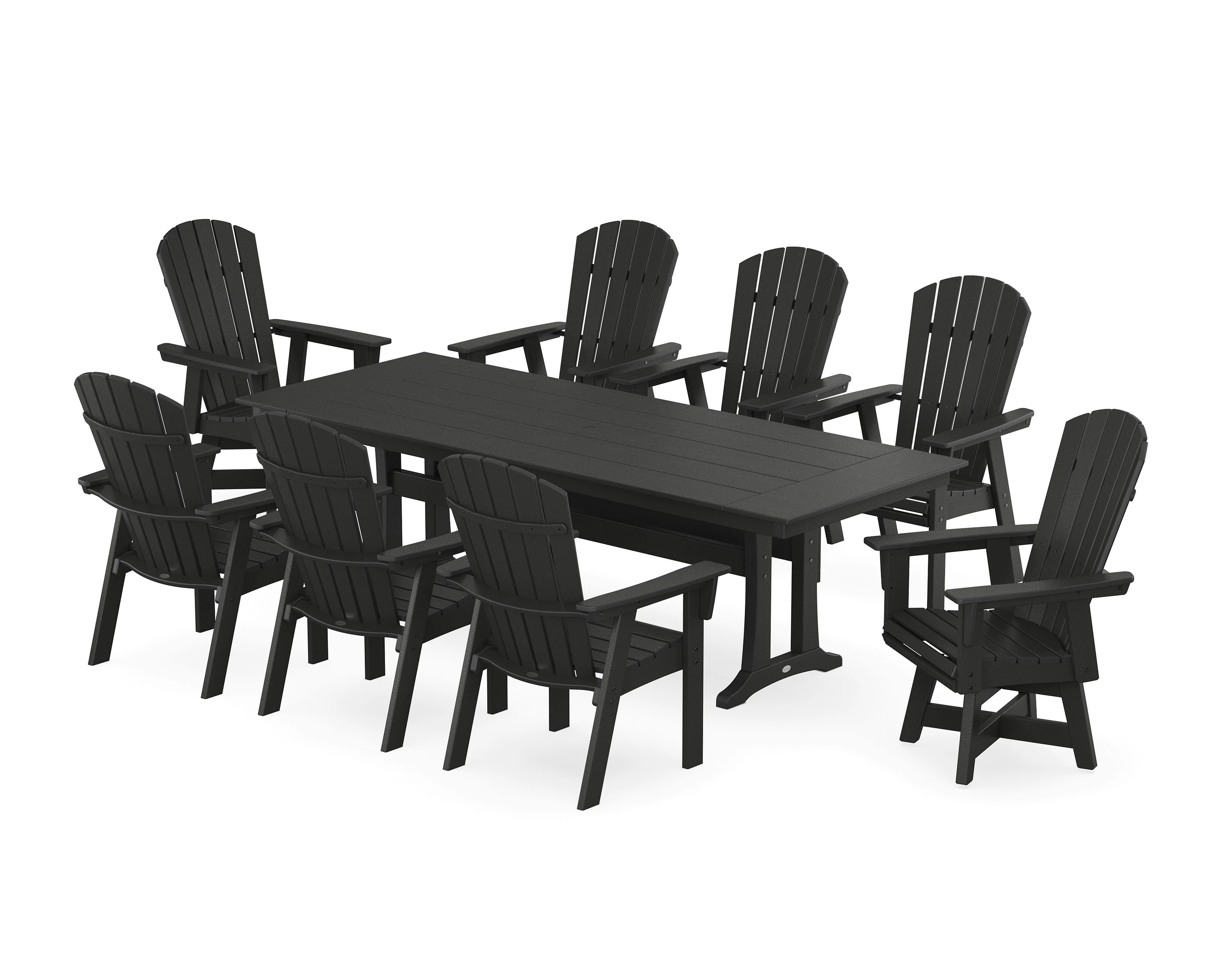 Nautical Curveback Adirondack Swivel 9-Piece Farmhouse Dining Set with Trestle Legs - Image 11