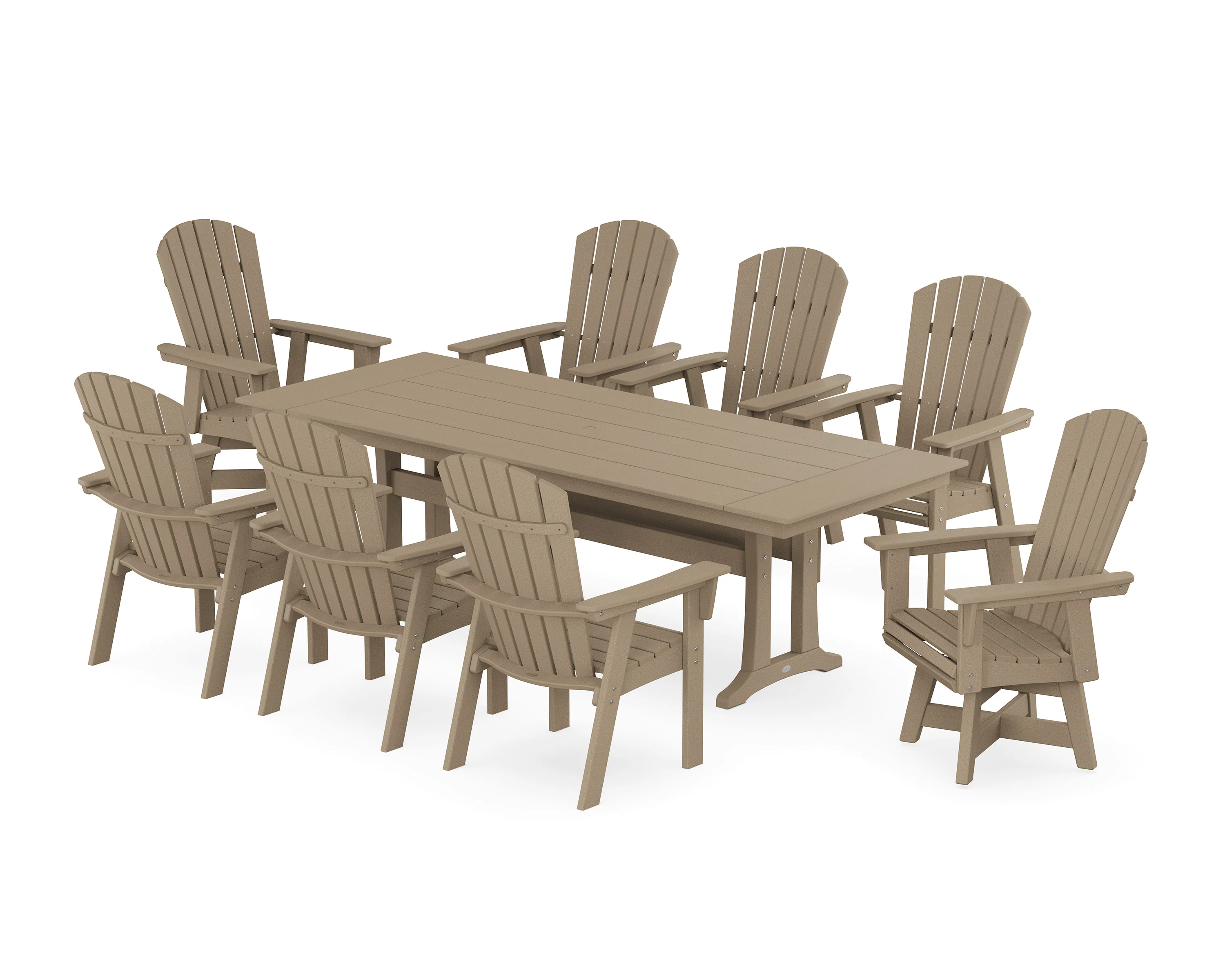 Nautical Curveback Adirondack Swivel 9-Piece Farmhouse Dining Set with Trestle Legs - Image 12