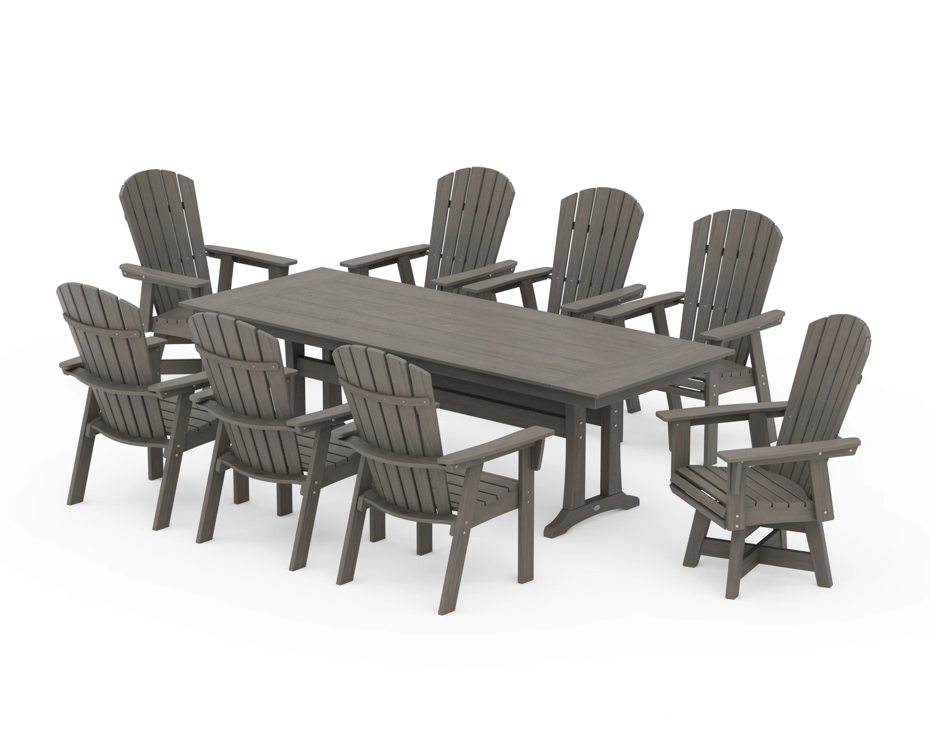 Nautical Curveback Adirondack Swivel 9-Piece Farmhouse Dining Set with Trestle Legs - Image 13