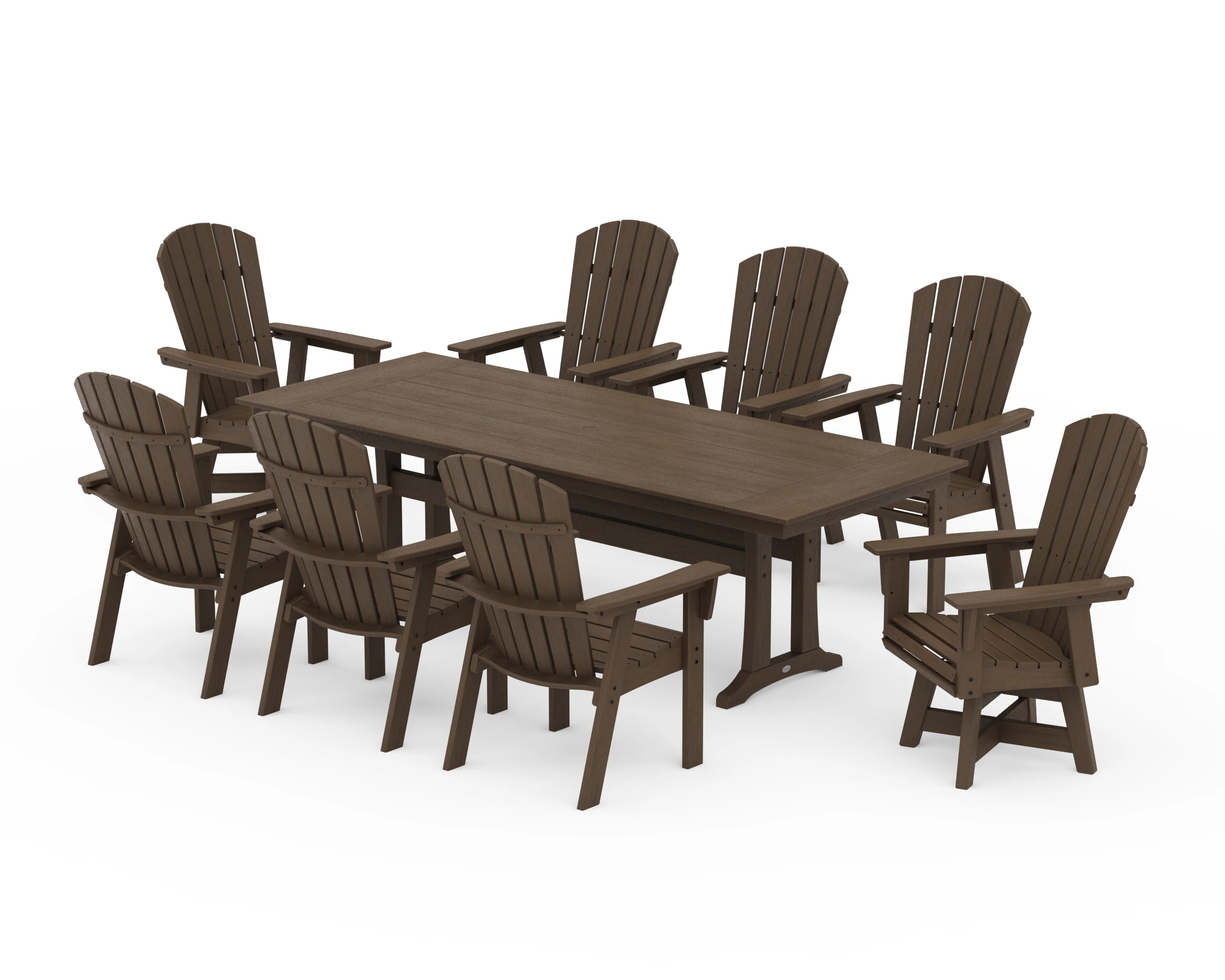 Nautical Curveback Adirondack Swivel 9-Piece Farmhouse Dining Set with Trestle Legs - Image 14