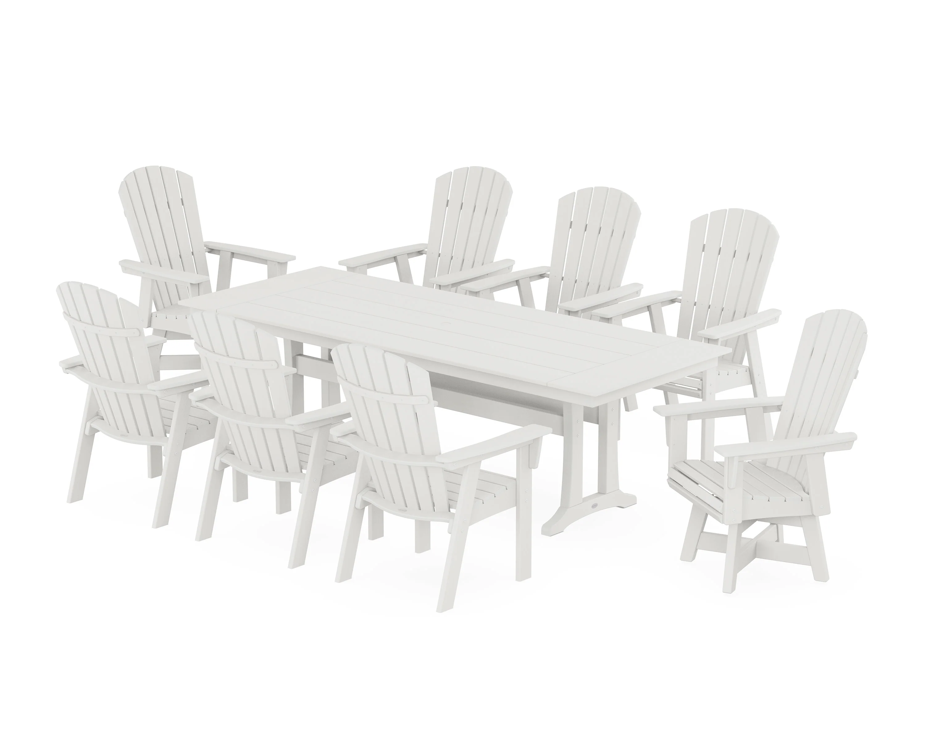 Nautical Curveback Adirondack Swivel 9-Piece Farmhouse Dining Set with Trestle Legs - Image 4