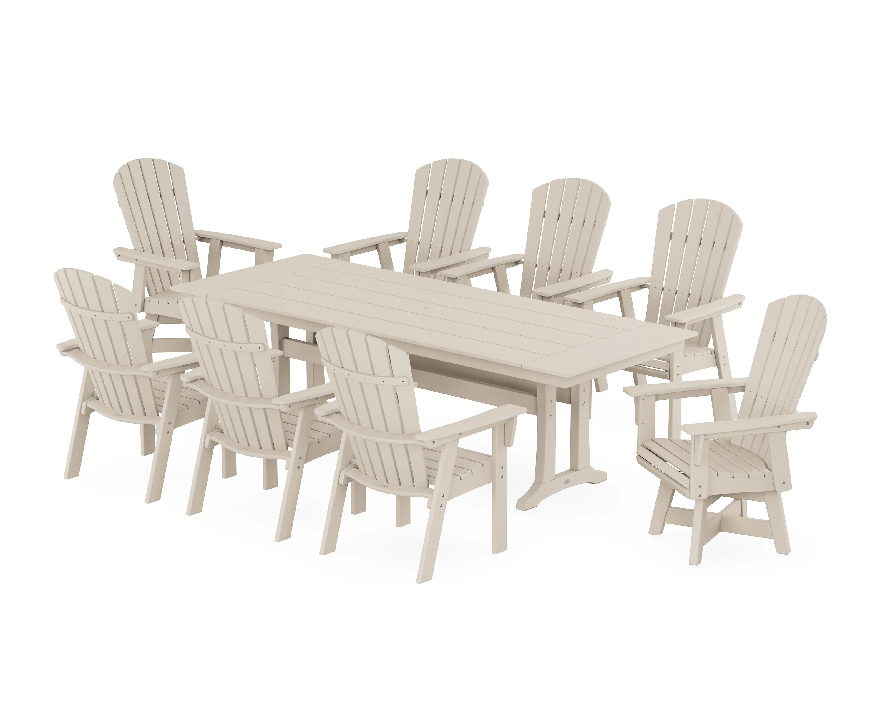 Nautical Curveback Adirondack Swivel 9-Piece Farmhouse Dining Set with Trestle Legs - Image 5