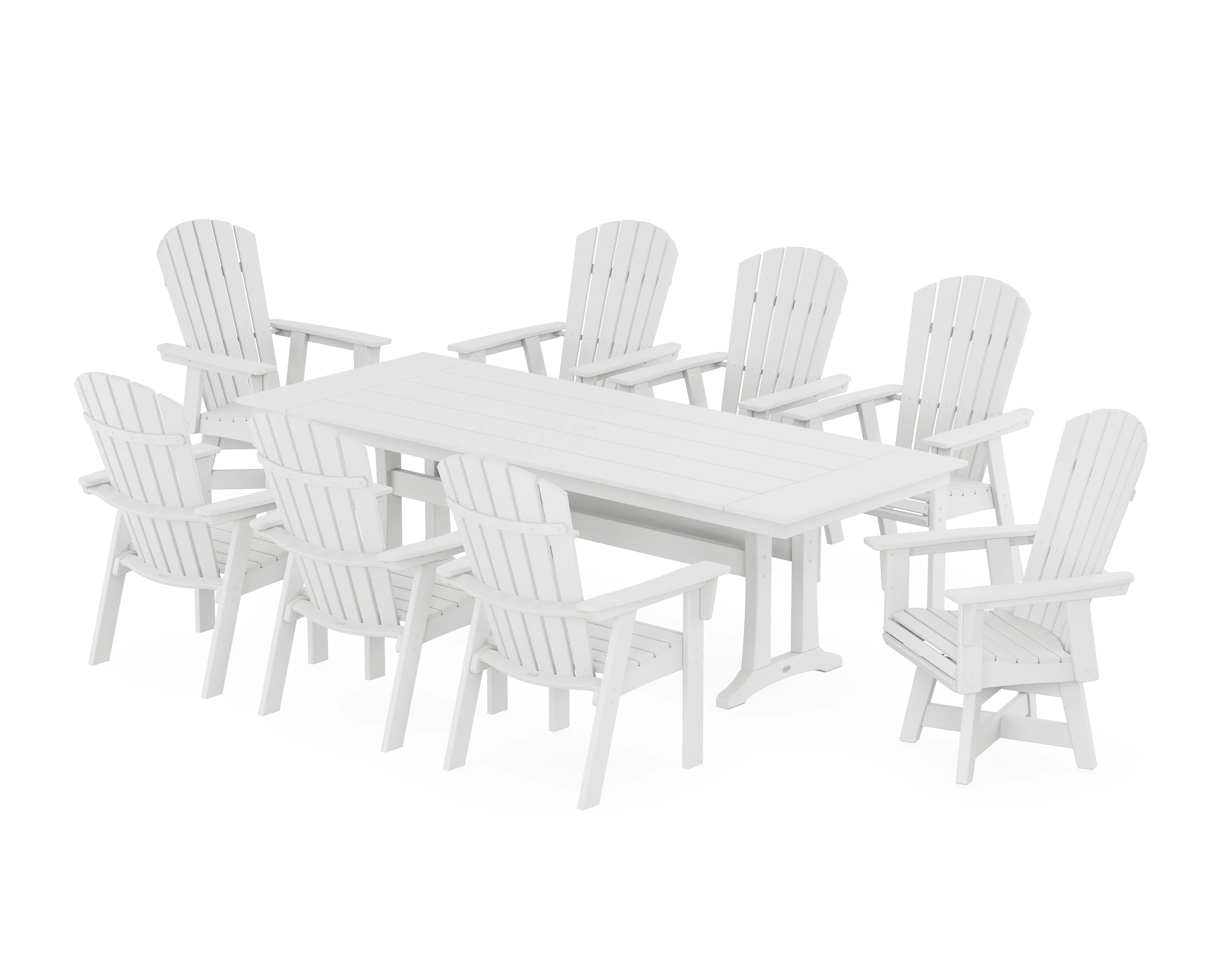 Nautical Curveback Adirondack Swivel 9-Piece Farmhouse Dining Set with Trestle Legs - Image 7