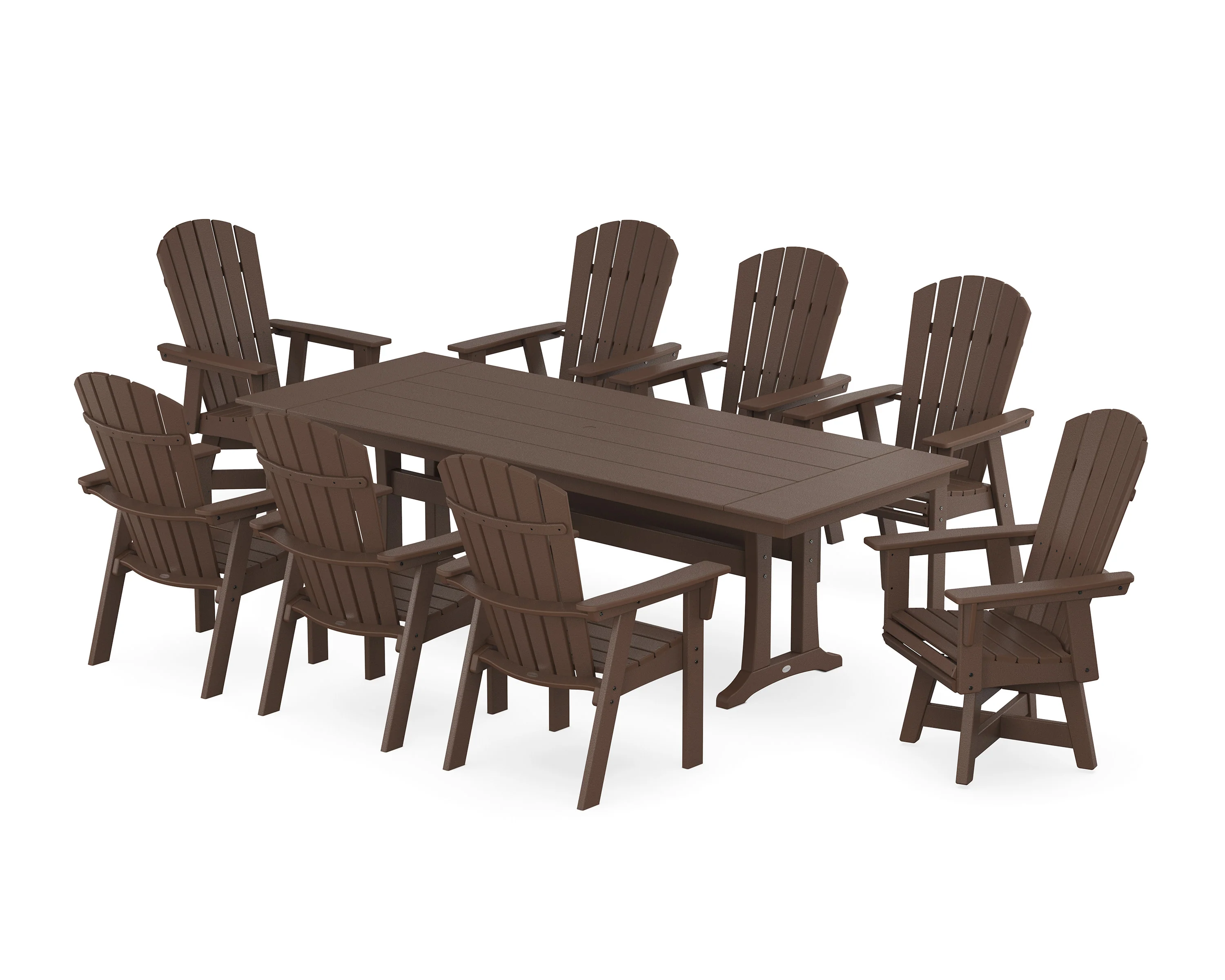 Nautical Curveback Adirondack Swivel 9-Piece Farmhouse Dining Set with Trestle Legs - Image 8