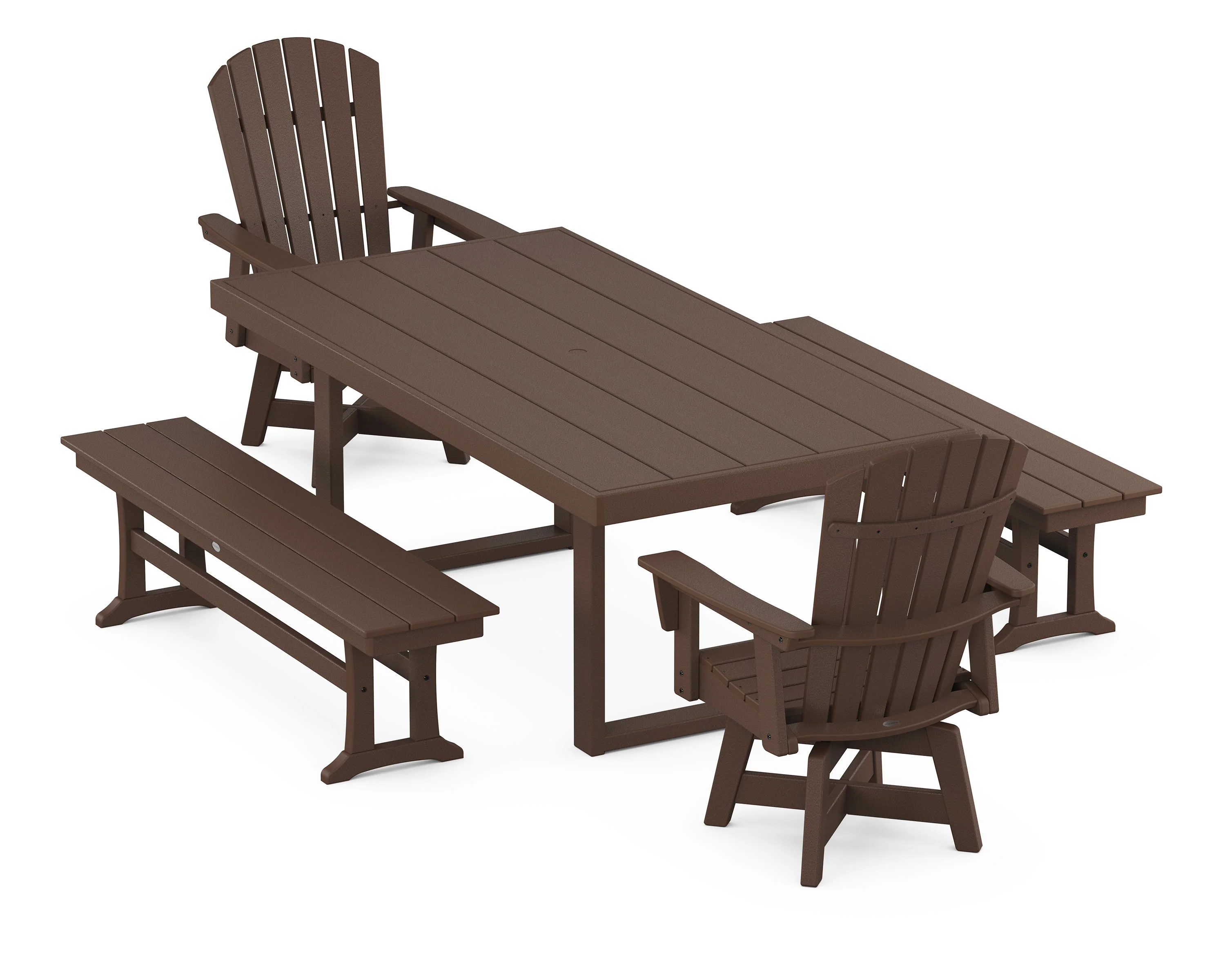 Nautical Curveback Adirondack Swivel Chair 5-Piece Dining Set with Benches - Image 9