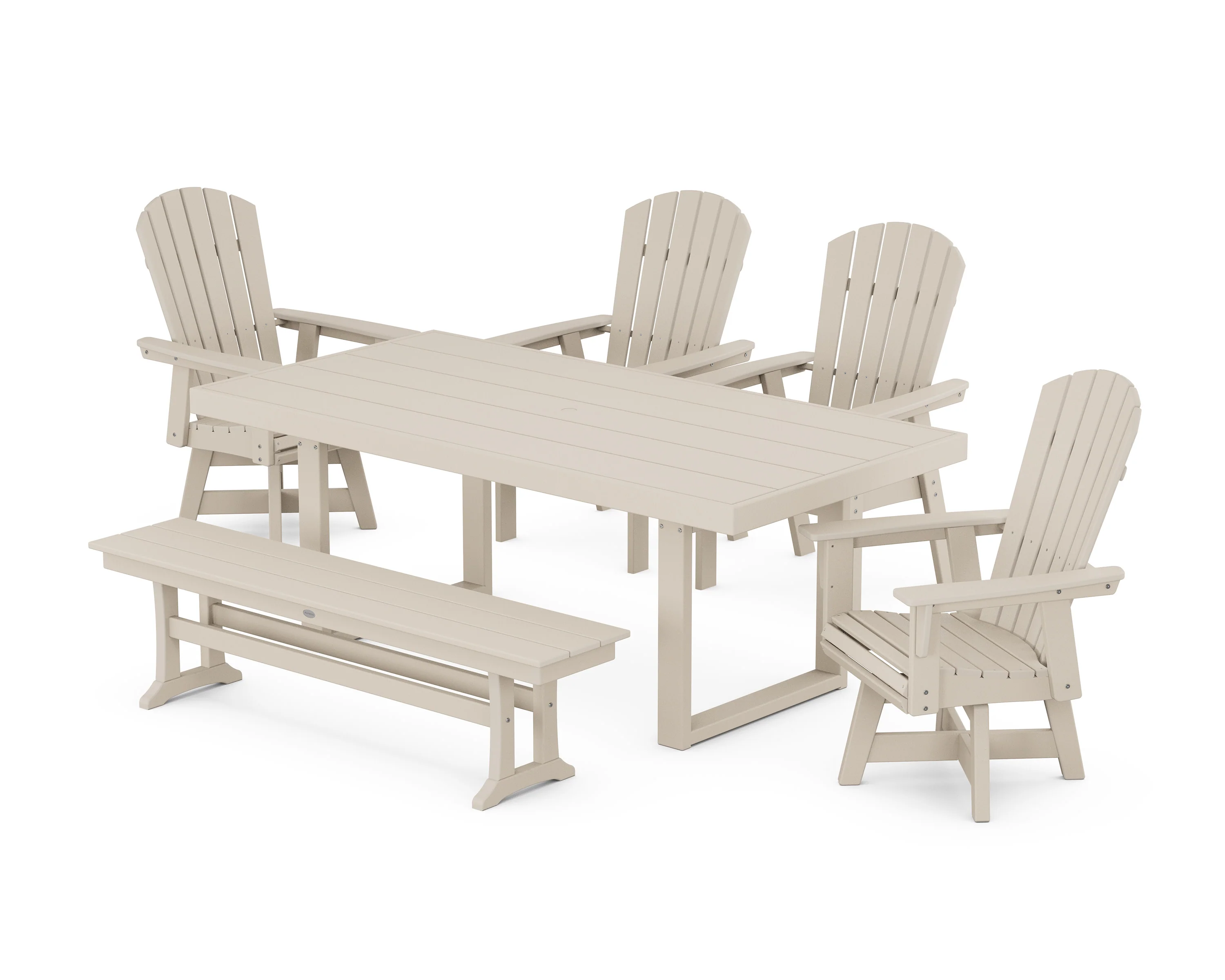 Nautical Curveback Adirondack Swivel Chair 6-Piece Dining Set with Bench - Image 10