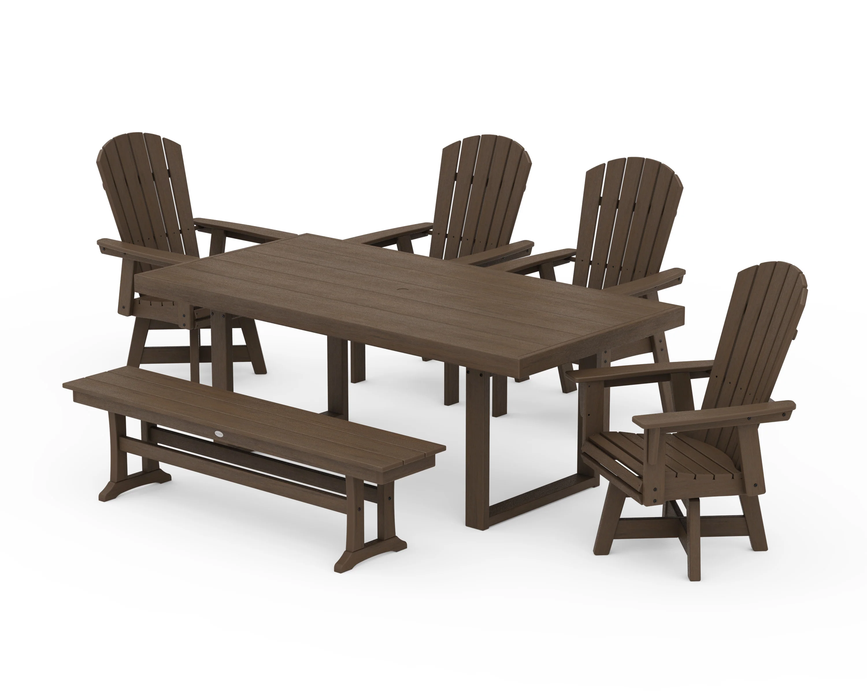 Nautical Curveback Adirondack Swivel Chair 6-Piece Dining Set with Bench - Image 14
