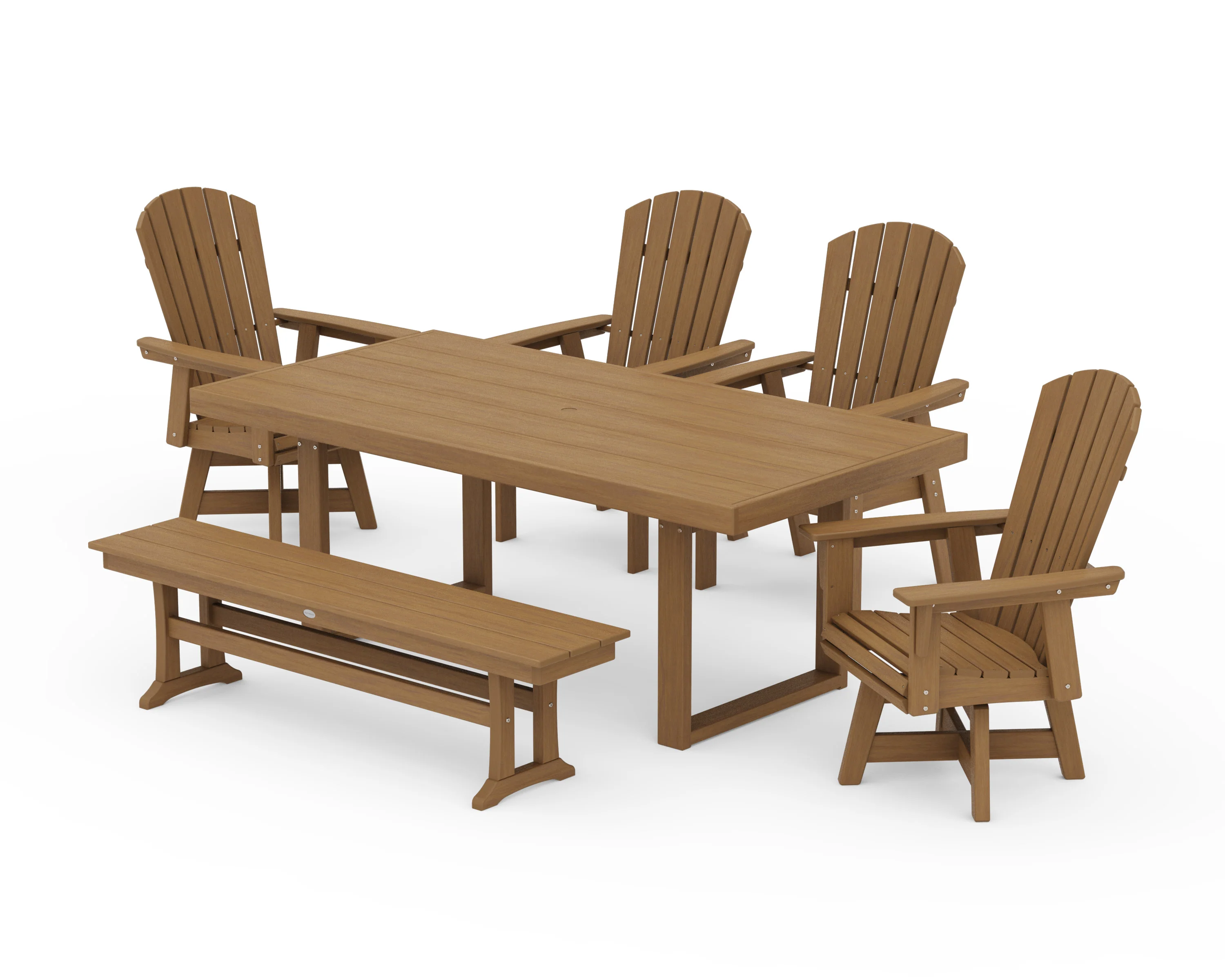 Nautical Curveback Adirondack Swivel Chair 6-Piece Dining Set with Bench - Image 15