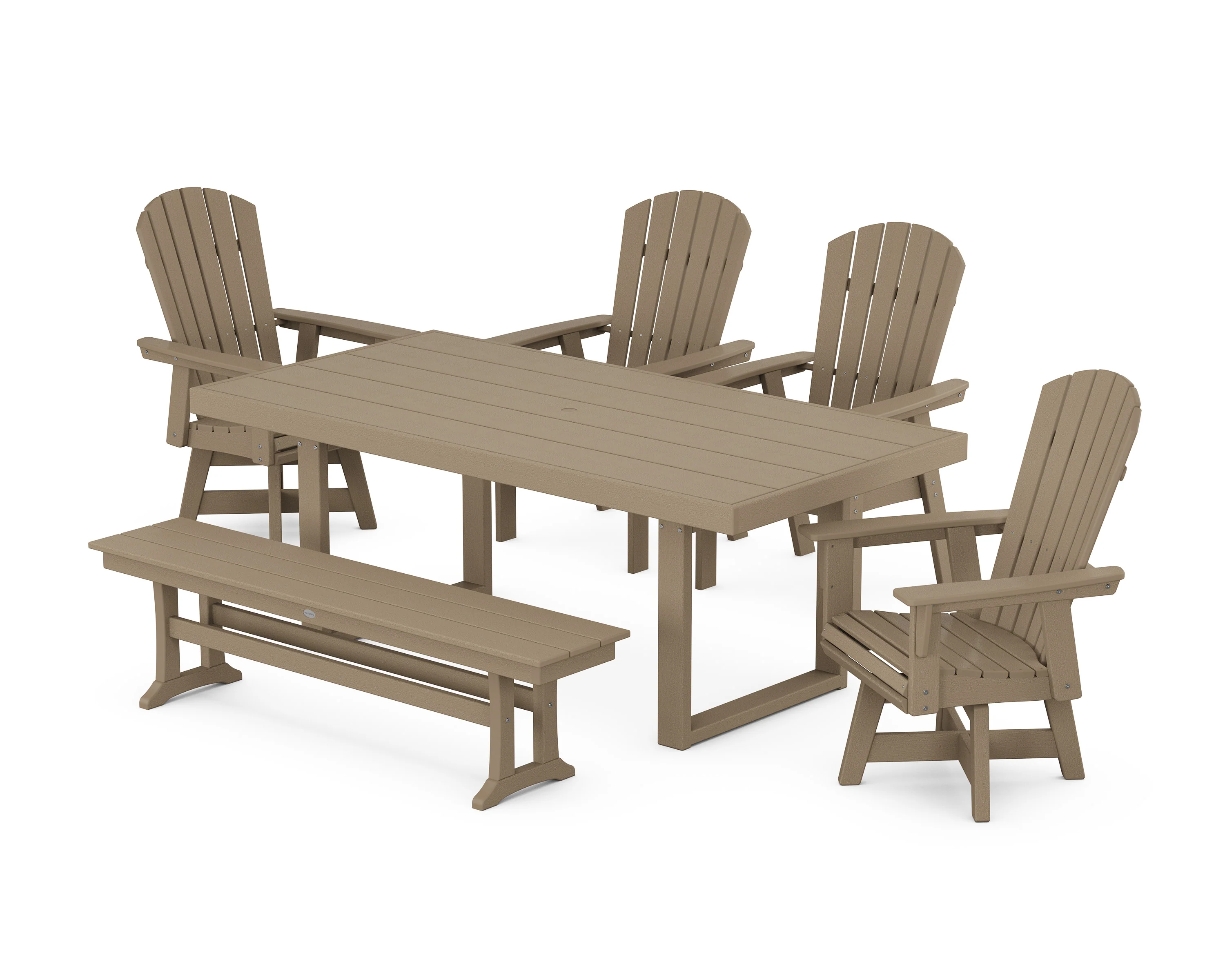 Nautical Curveback Adirondack Swivel Chair 6-Piece Dining Set with Bench - Image 4