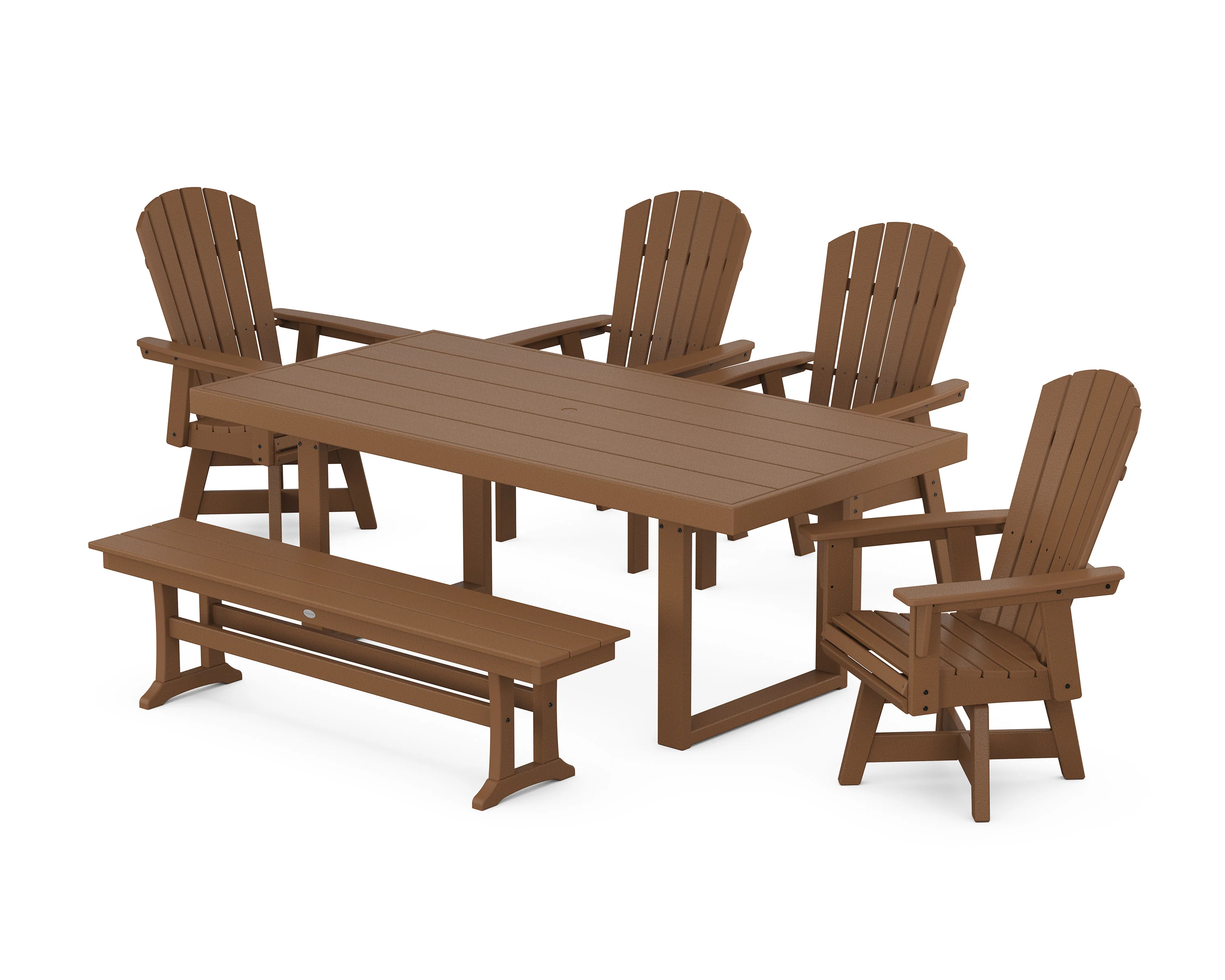 Nautical Curveback Adirondack Swivel Chair 6-Piece Dining Set with Bench - Image 5