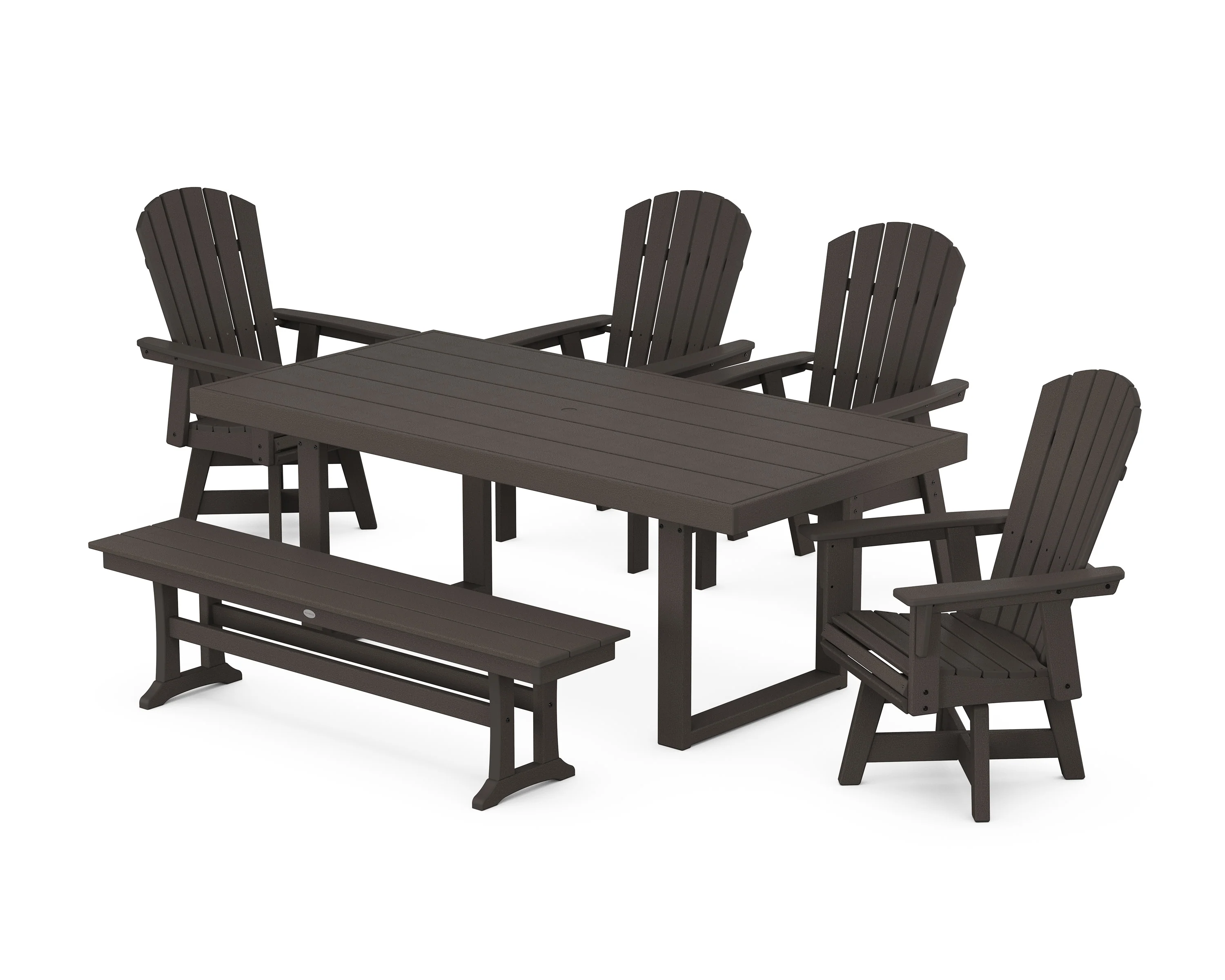 Nautical Curveback Adirondack Swivel Chair 6-Piece Dining Set with Bench - Image 6