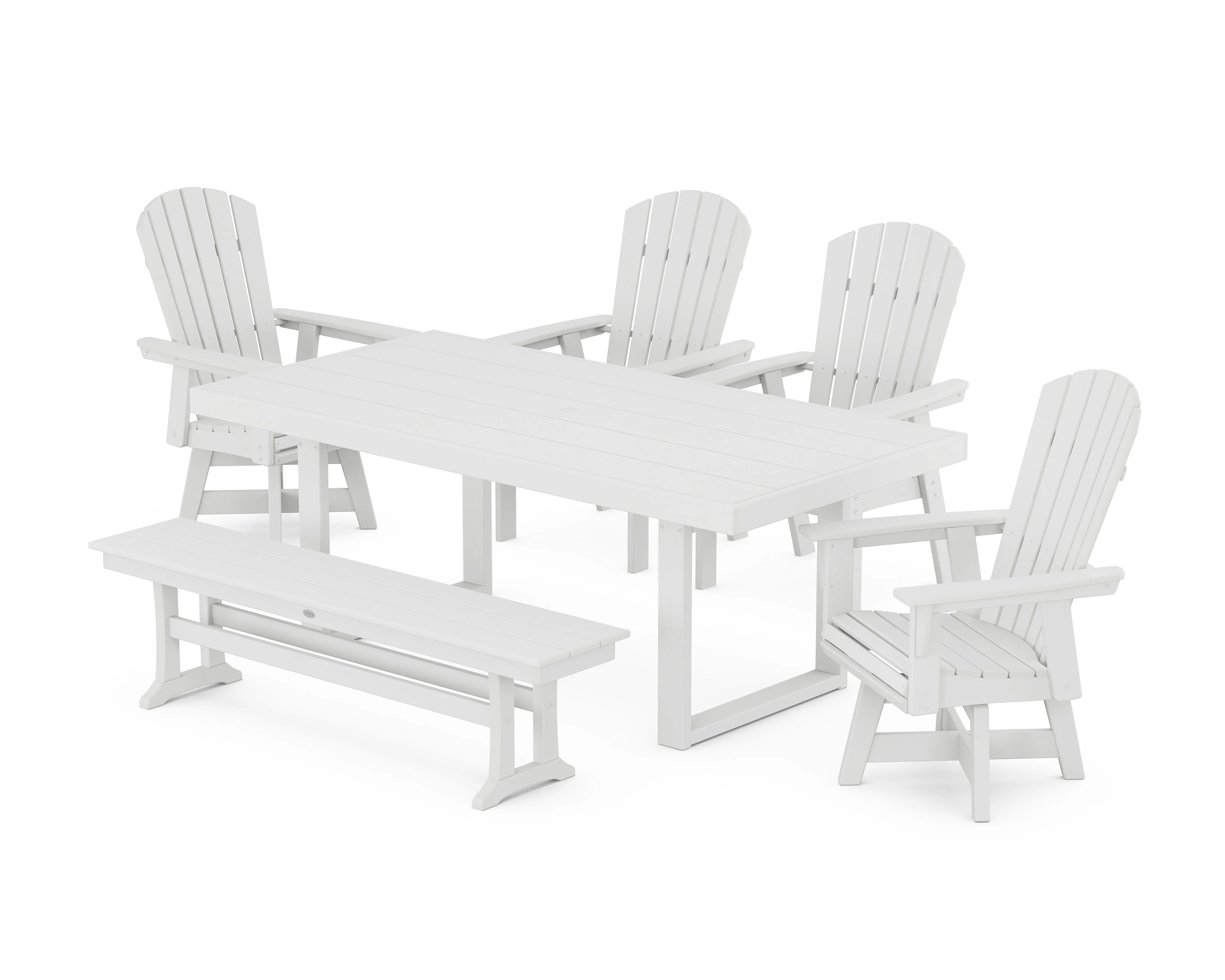 Nautical Curveback Adirondack Swivel Chair 6-Piece Dining Set with Bench - Image 7