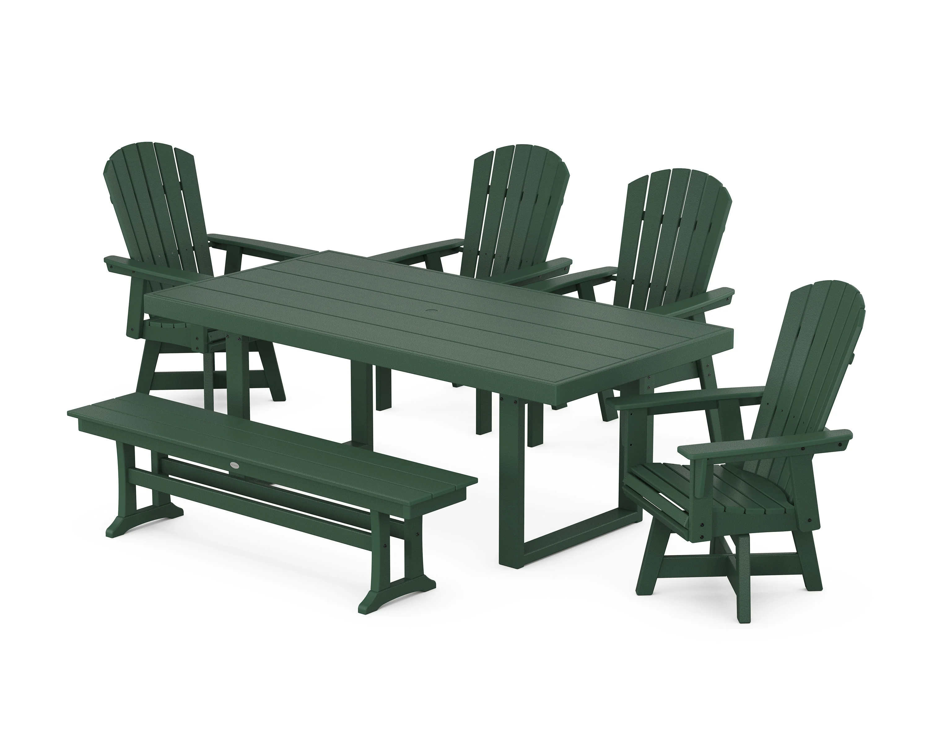 Nautical Curveback Adirondack Swivel Chair 6-Piece Dining Set with Bench - Image 8