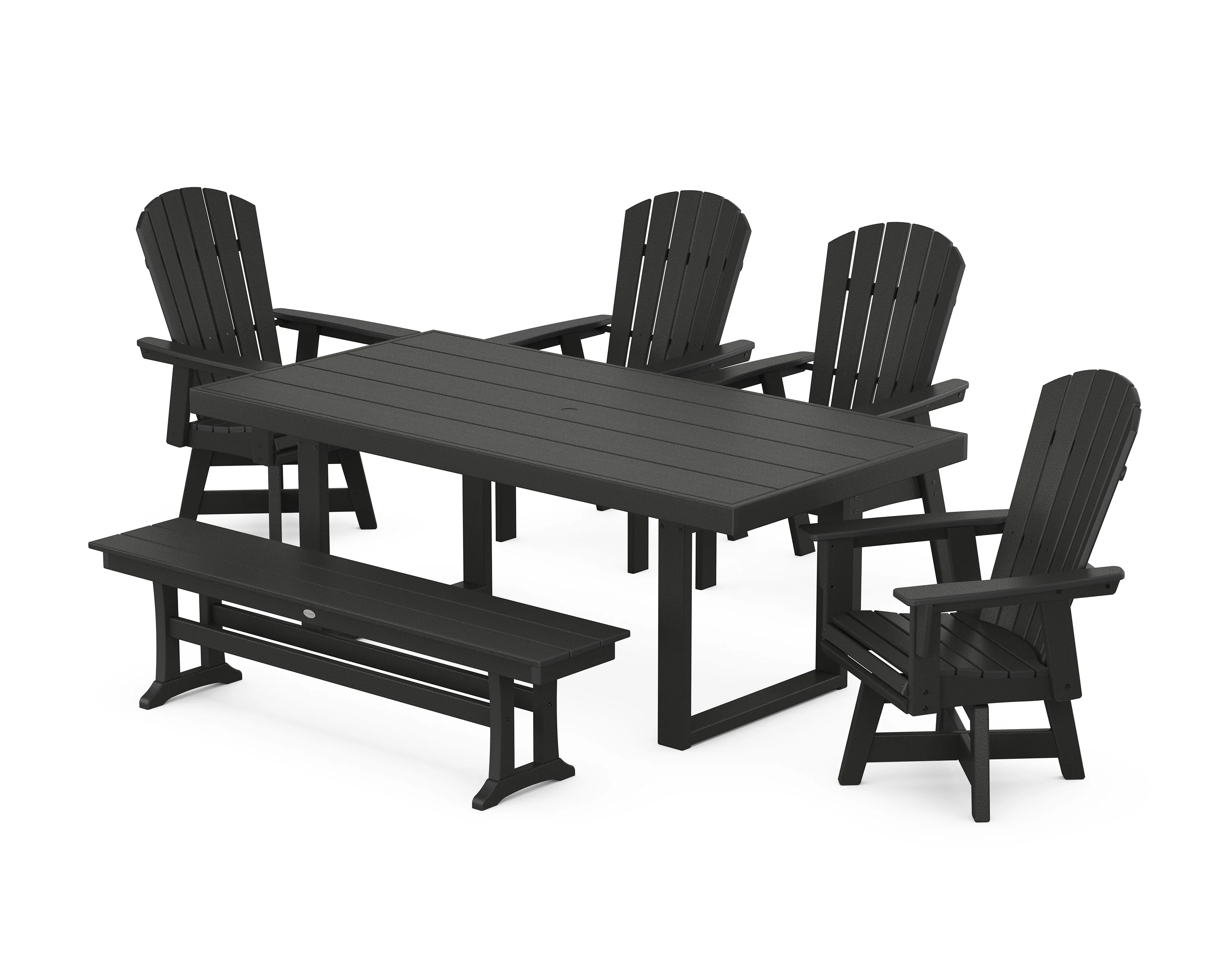 Nautical Curveback Adirondack Swivel Chair 6-Piece Dining Set with Bench - Image 9