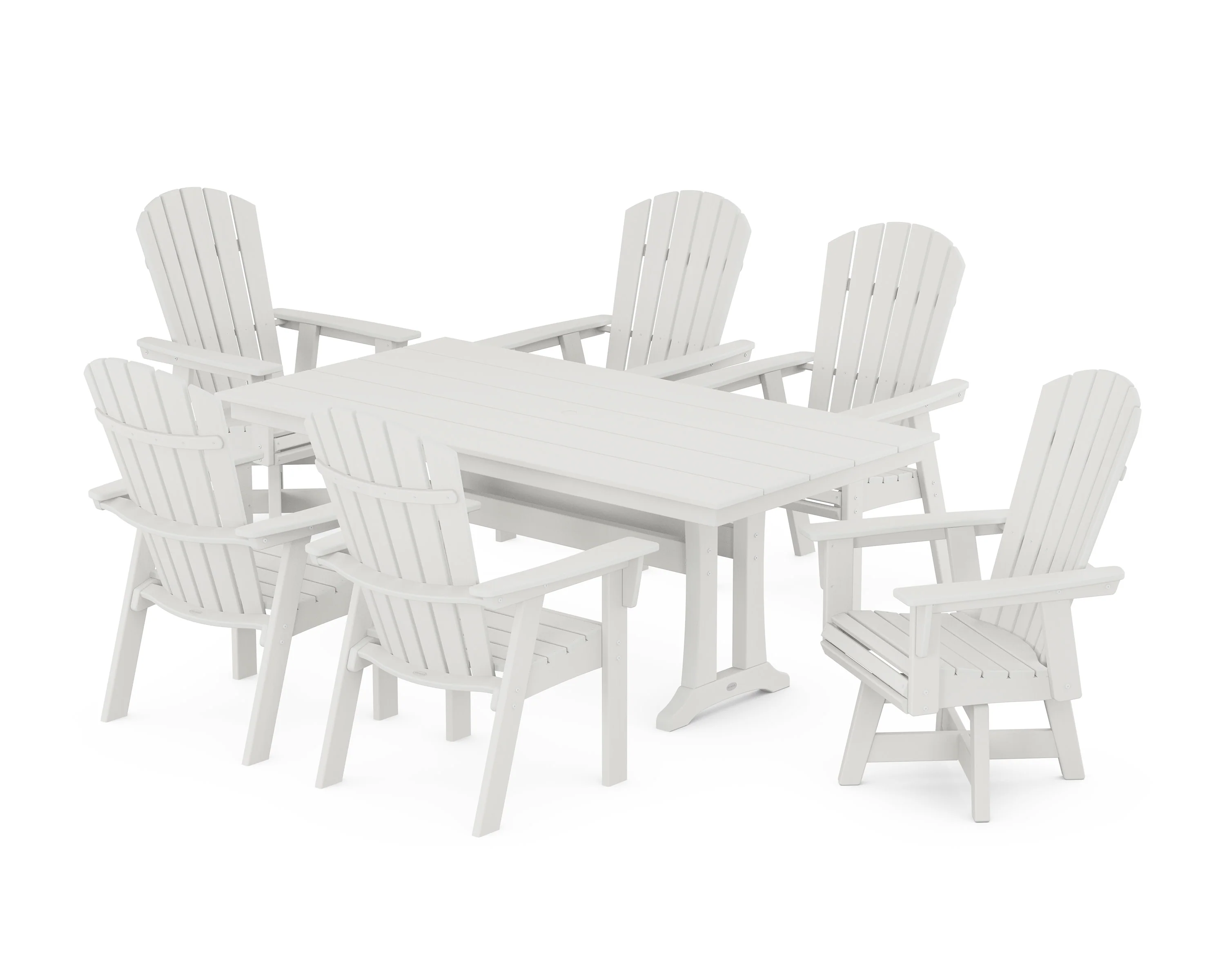 Nautical Curveback Adirondack Swivel Chair 7-Piece Farmhouse Dining Set With Trestle Legs - Image 10