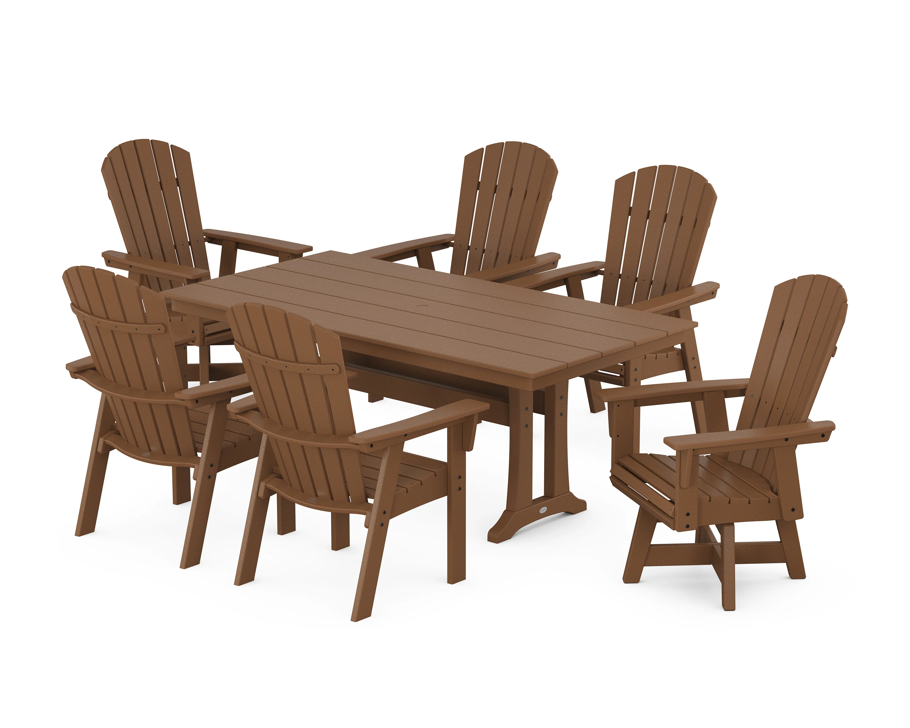 Nautical Curveback Adirondack Swivel Chair 7-Piece Farmhouse Dining Set With Trestle Legs - Image 11
