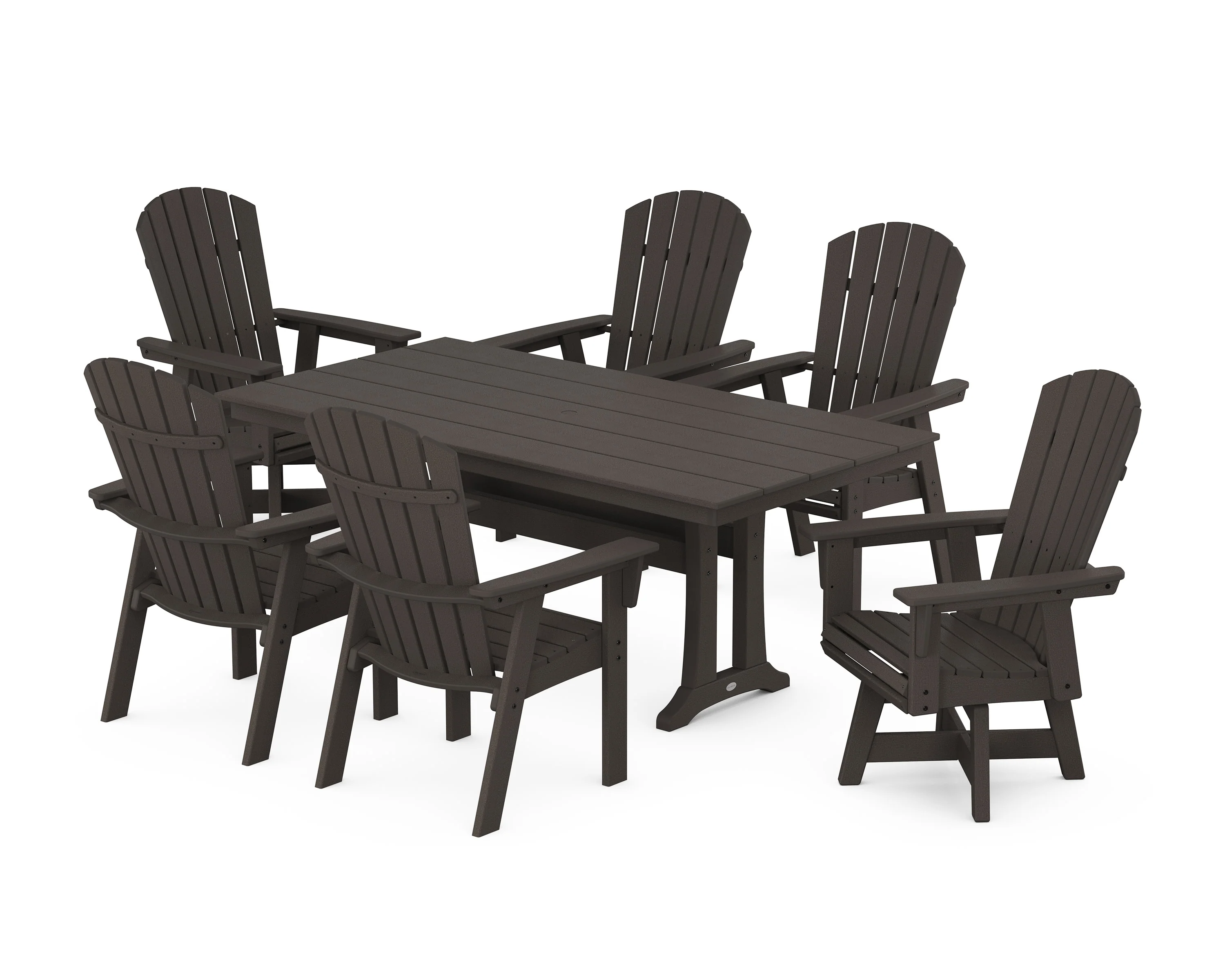 Nautical Curveback Adirondack Swivel Chair 7-Piece Farmhouse Dining Set With Trestle Legs - Image 12