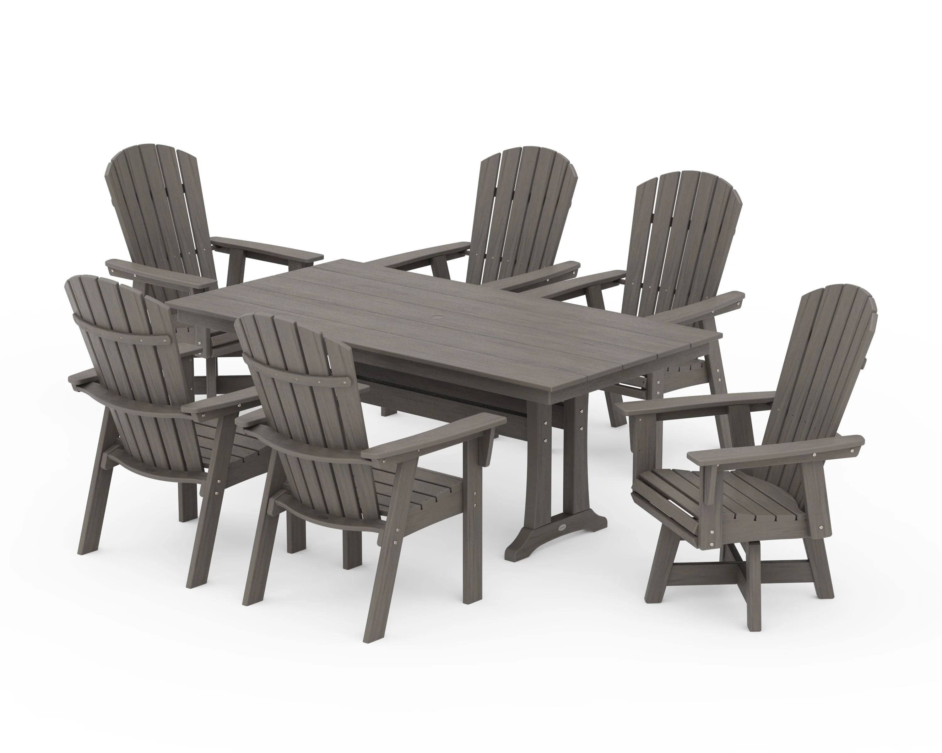 Nautical Curveback Adirondack Swivel Chair 7-Piece Farmhouse Dining Set With Trestle Legs - Image 13