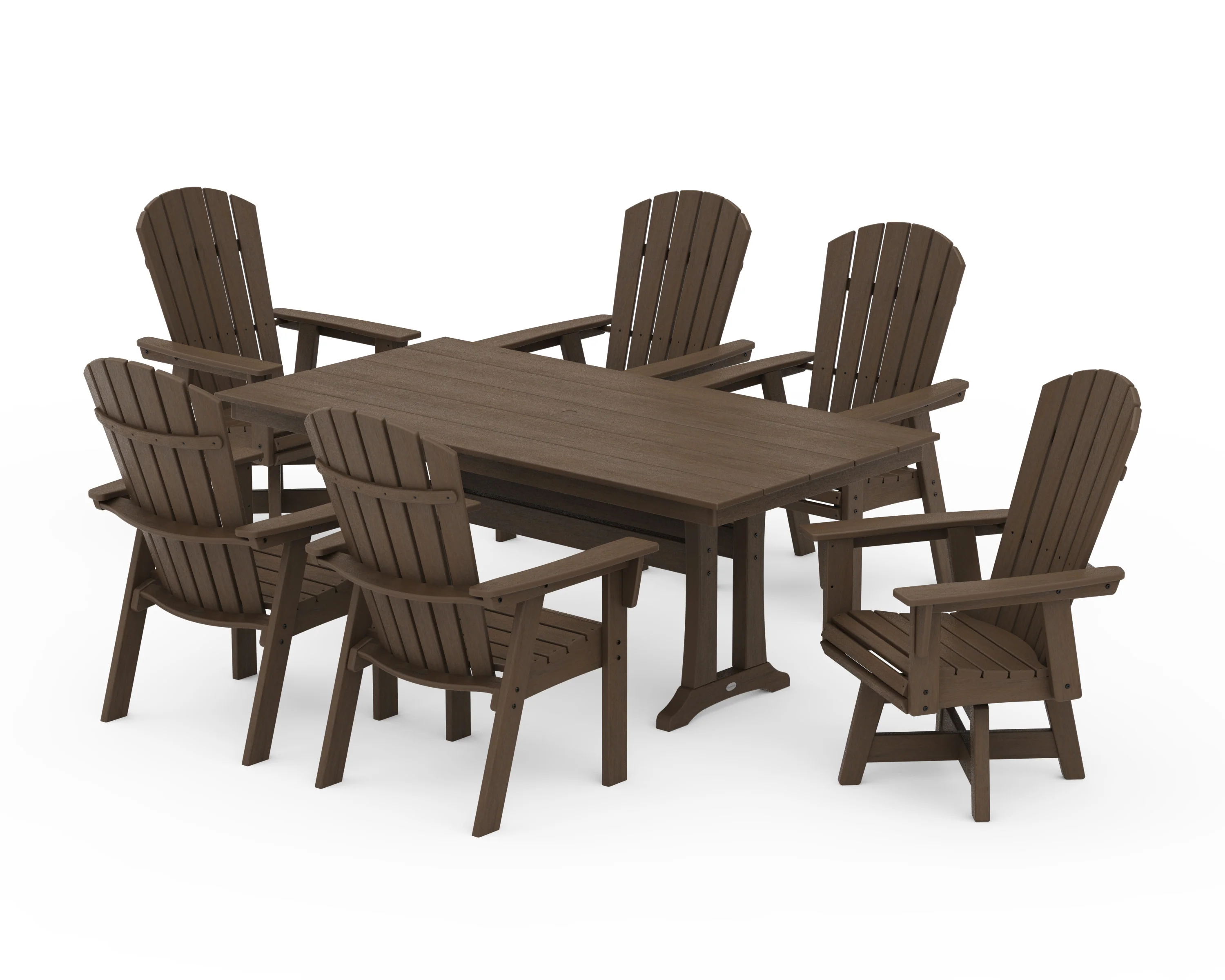 Nautical Curveback Adirondack Swivel Chair 7-Piece Farmhouse Dining Set With Trestle Legs - Image 14
