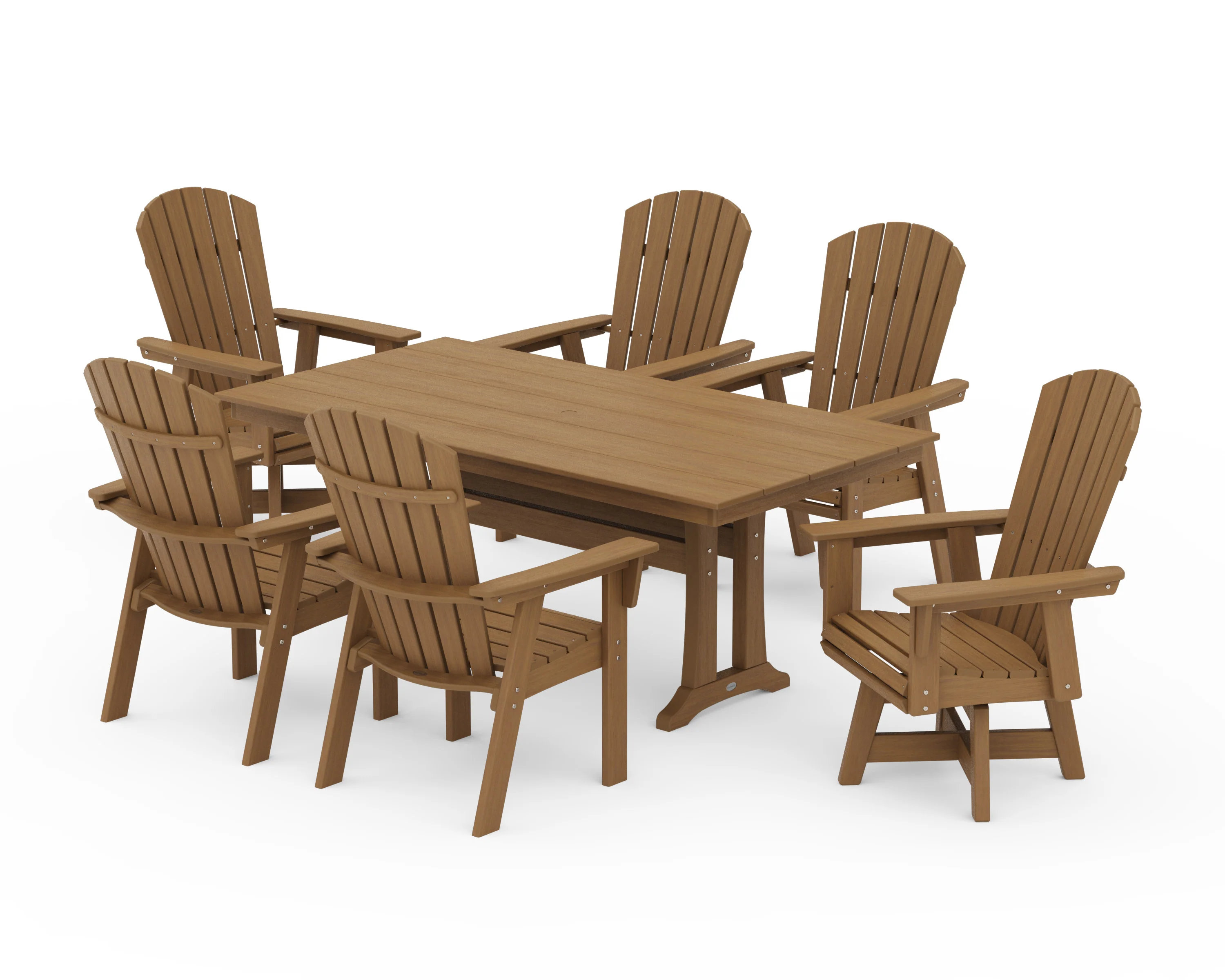 Nautical Curveback Adirondack Swivel Chair 7-Piece Farmhouse Dining Set With Trestle Legs - Image 15