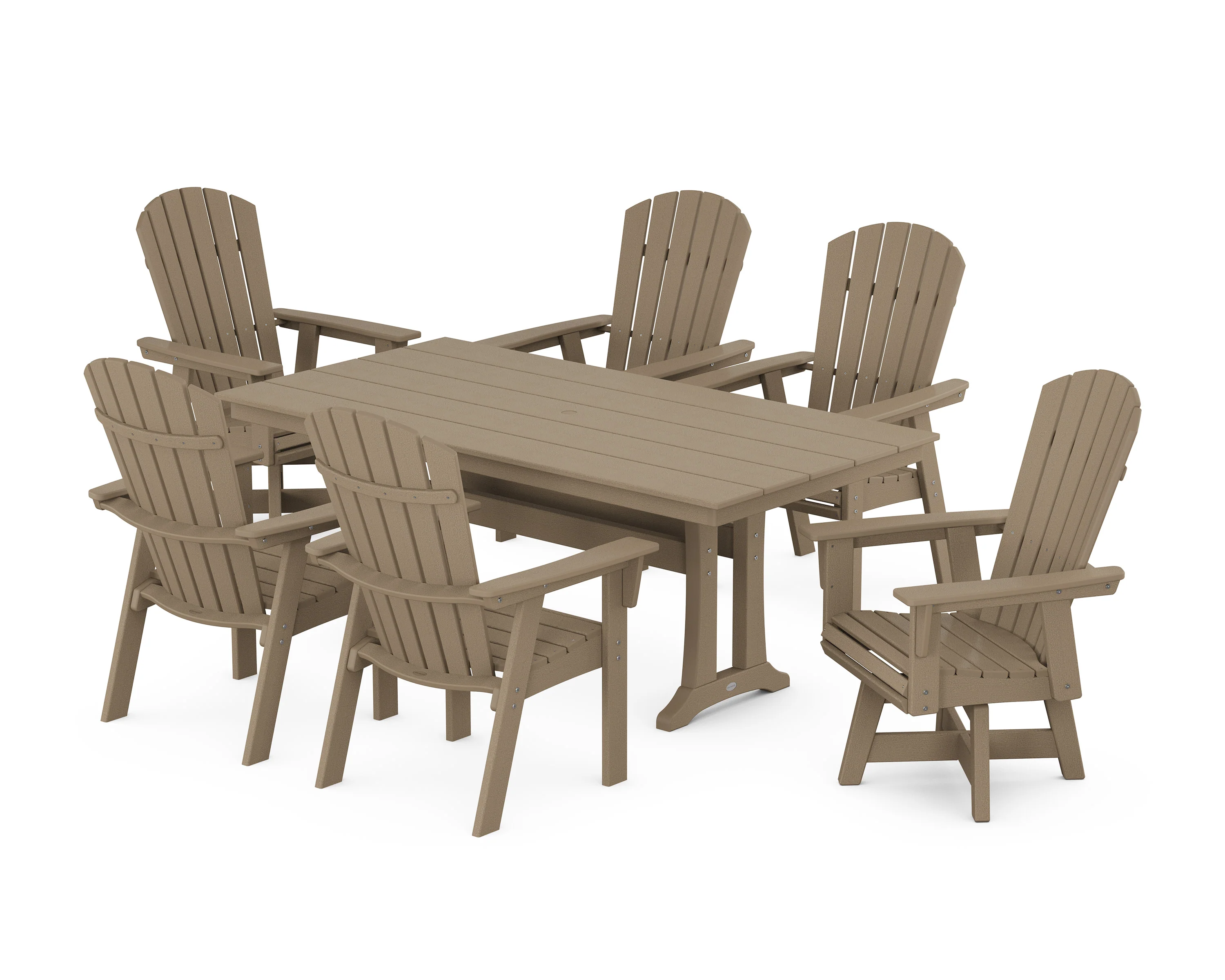 Nautical Curveback Adirondack Swivel Chair 7-Piece Farmhouse Dining Set With Trestle Legs - Image 4