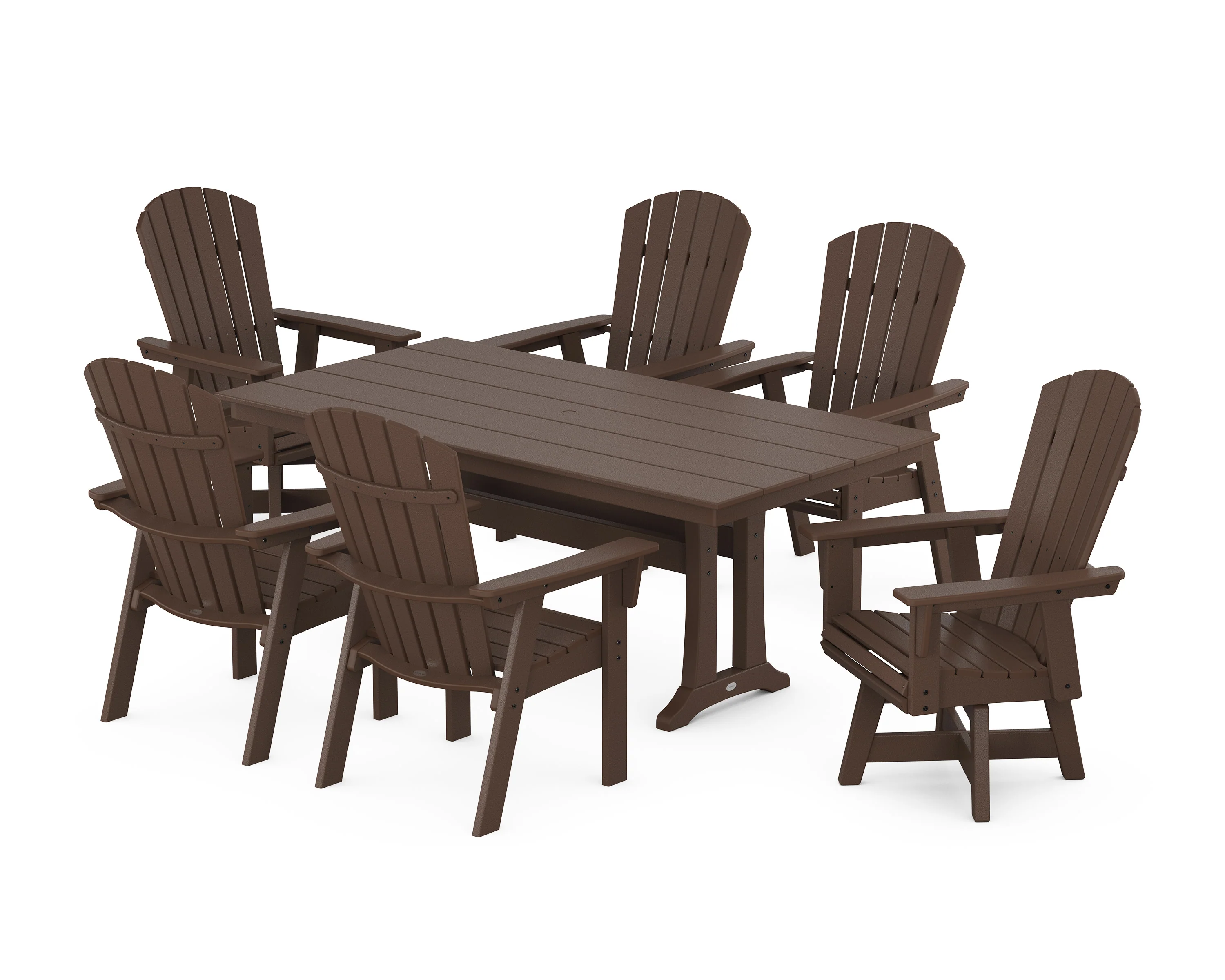 Nautical Curveback Adirondack Swivel Chair 7-Piece Farmhouse Dining Set With Trestle Legs - Image 5