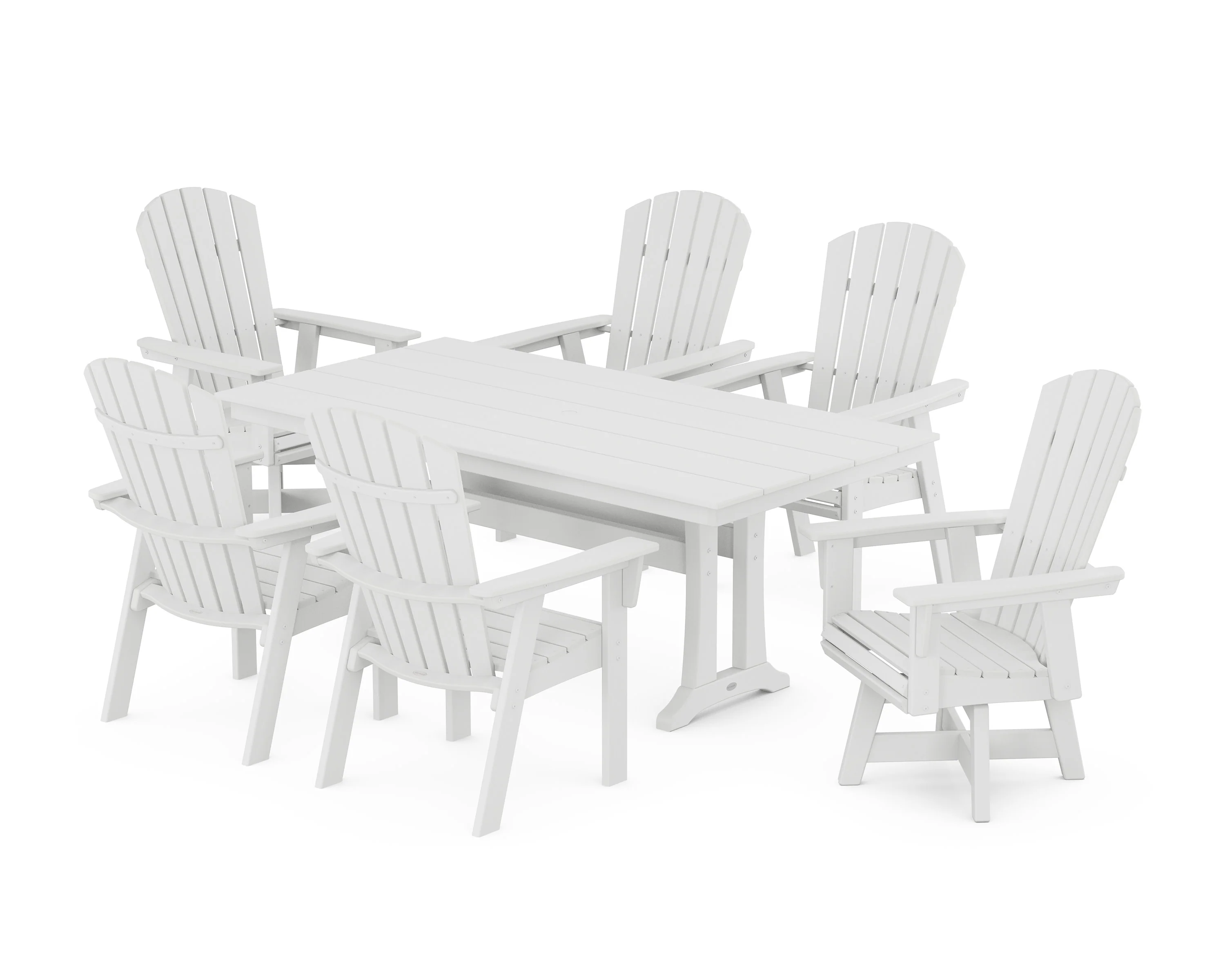 Nautical Curveback Adirondack Swivel Chair 7-Piece Farmhouse Dining Set With Trestle Legs - Image 7