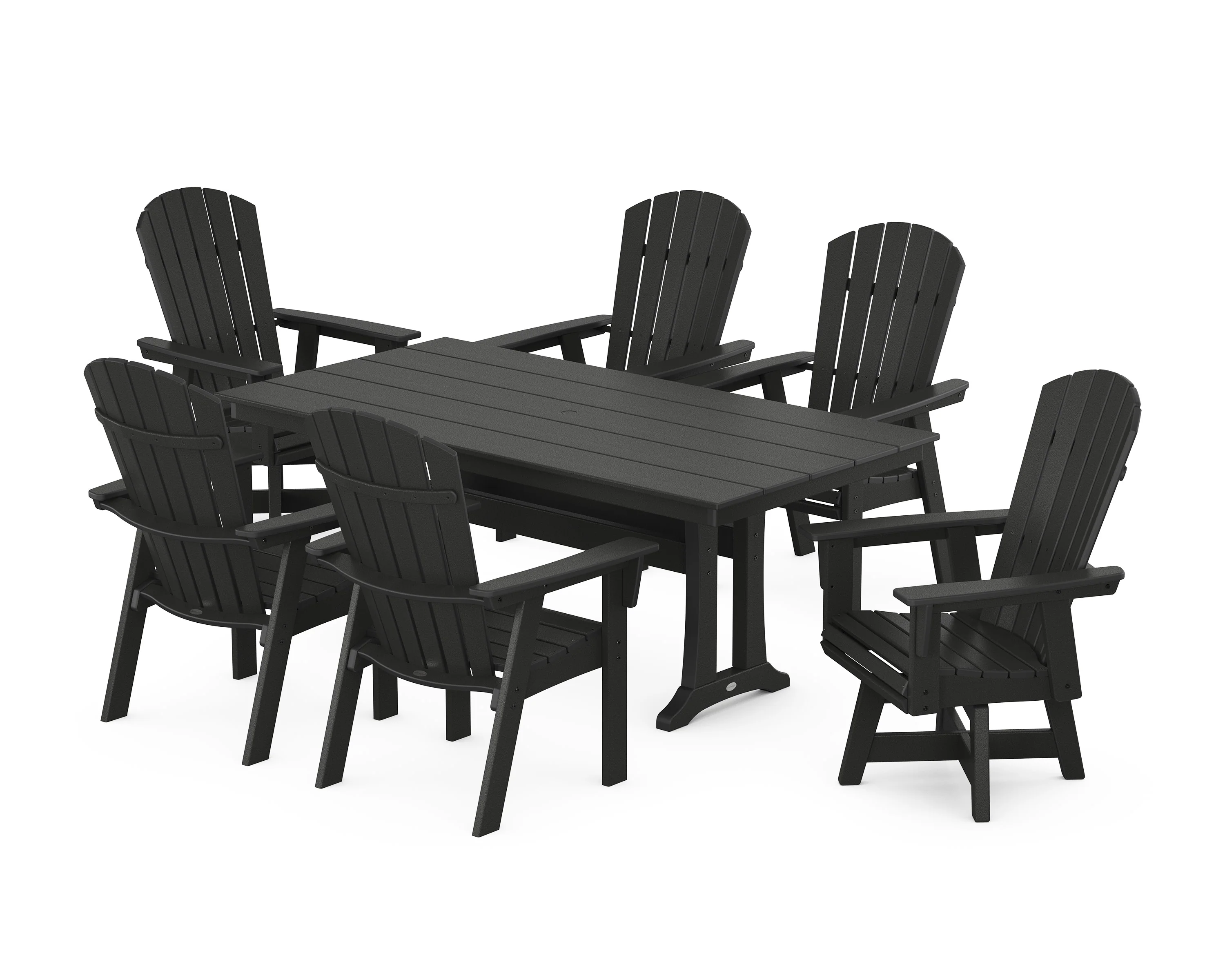 Nautical Curveback Adirondack Swivel Chair 7-Piece Farmhouse Dining Set With Trestle Legs - Image 8