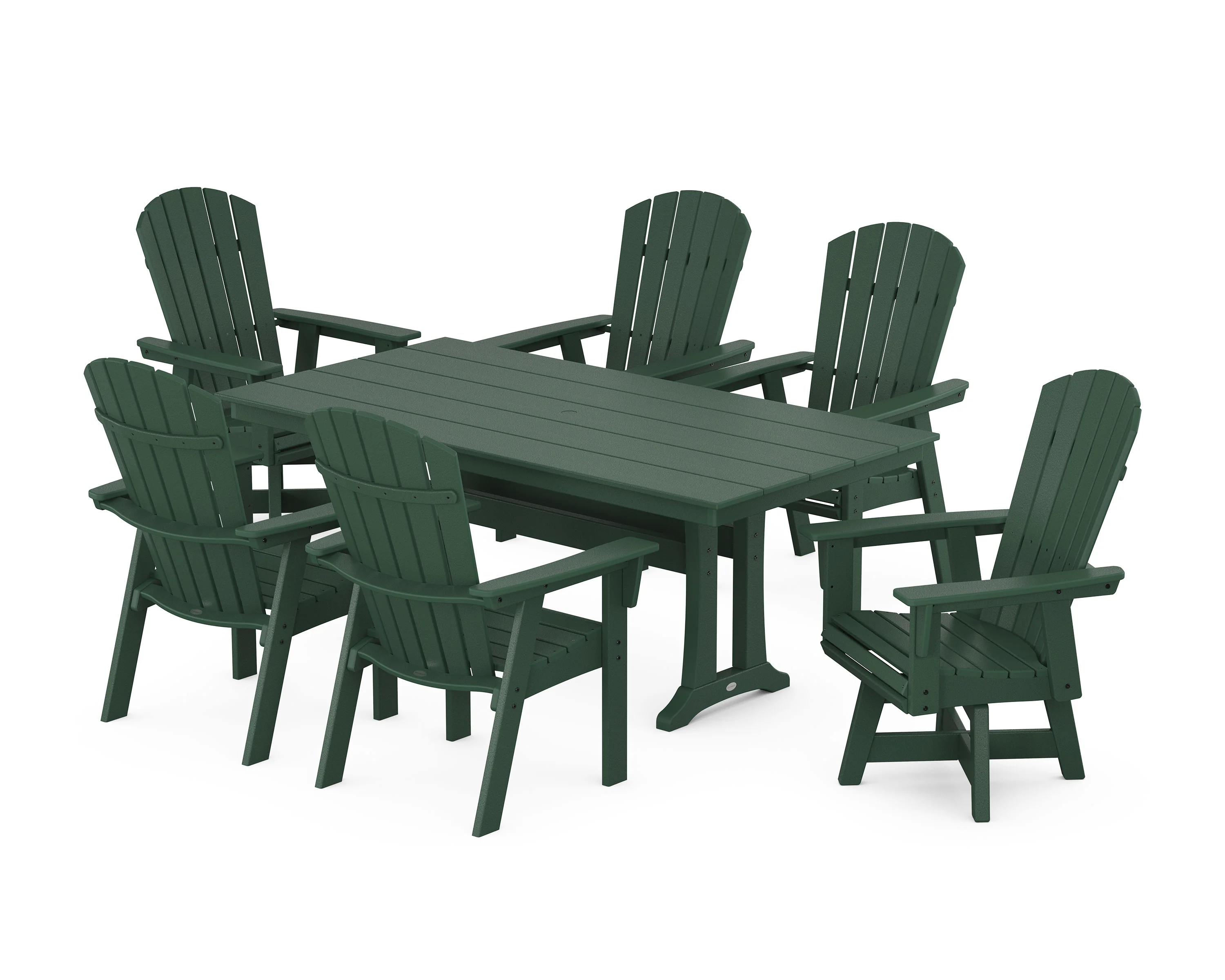 Nautical Curveback Adirondack Swivel Chair 7-Piece Farmhouse Dining Set With Trestle Legs - Image 9