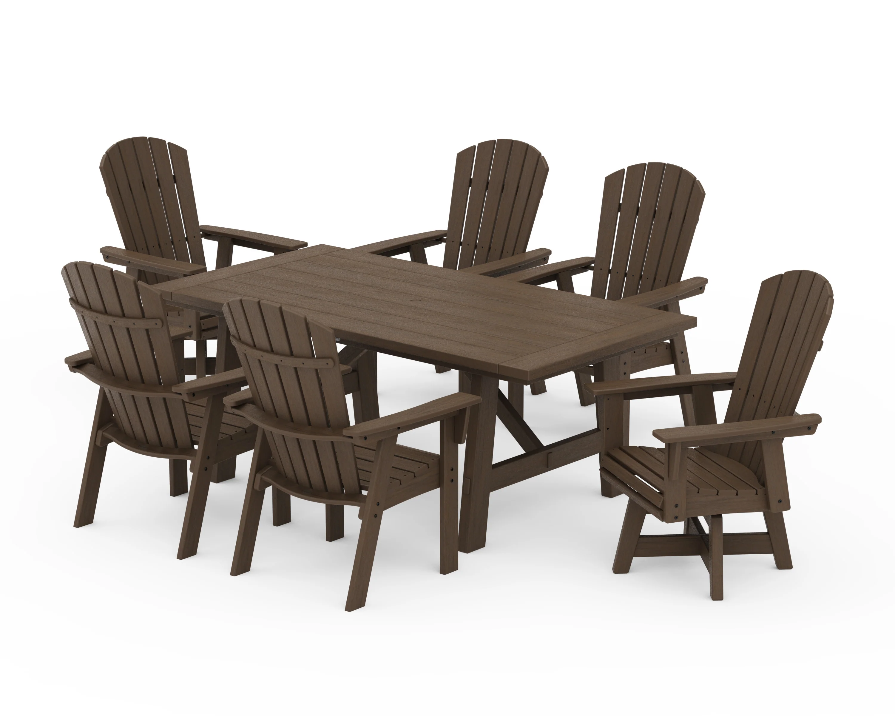 Nautical Curveback Adirondack Swivel Chair 7-Piece Rustic Farmhouse Dining Set - Image 14