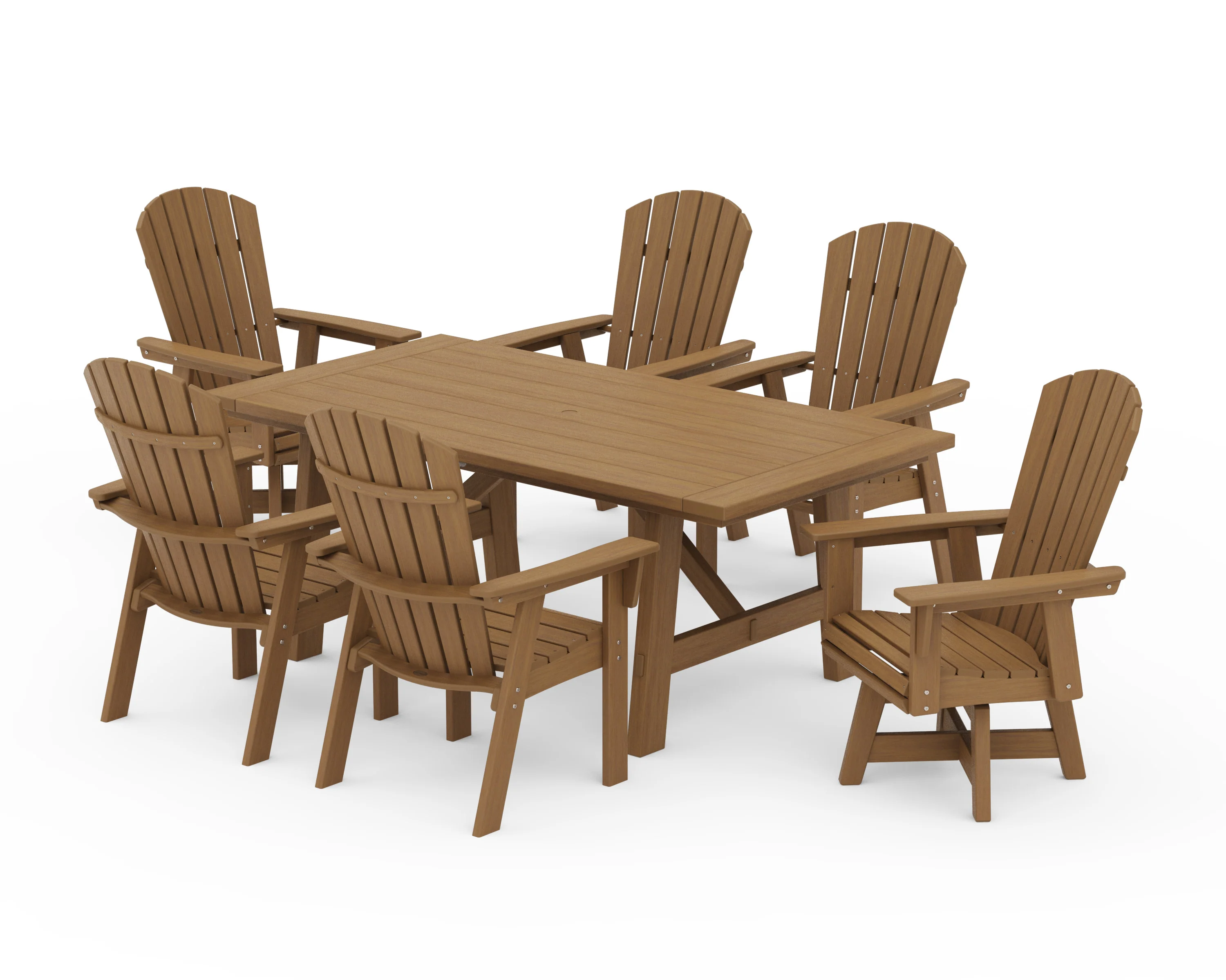 Nautical Curveback Adirondack Swivel Chair 7-Piece Rustic Farmhouse Dining Set - Image 15