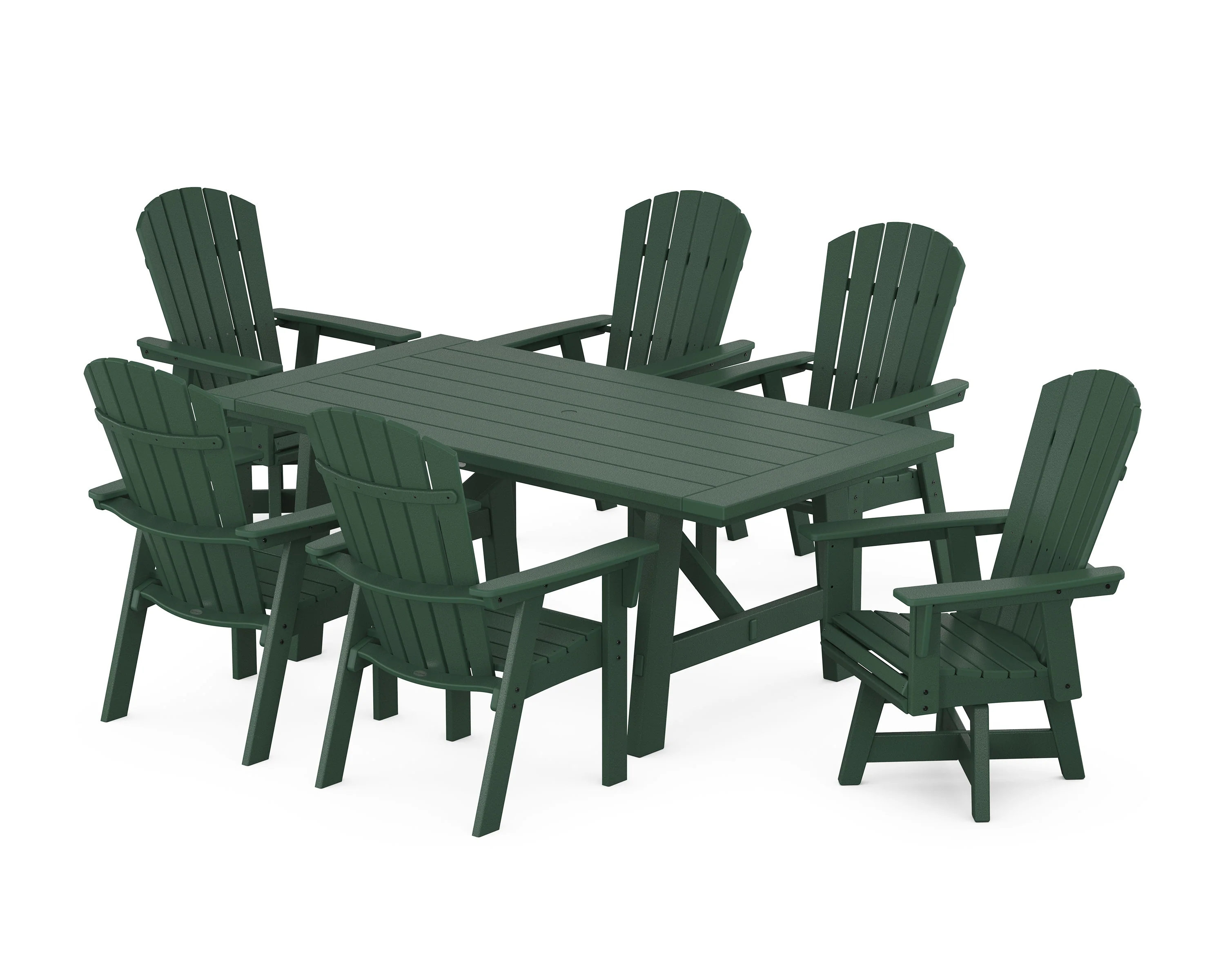Nautical Curveback Adirondack Swivel Chair 7-Piece Rustic Farmhouse Dining Set - Image 8