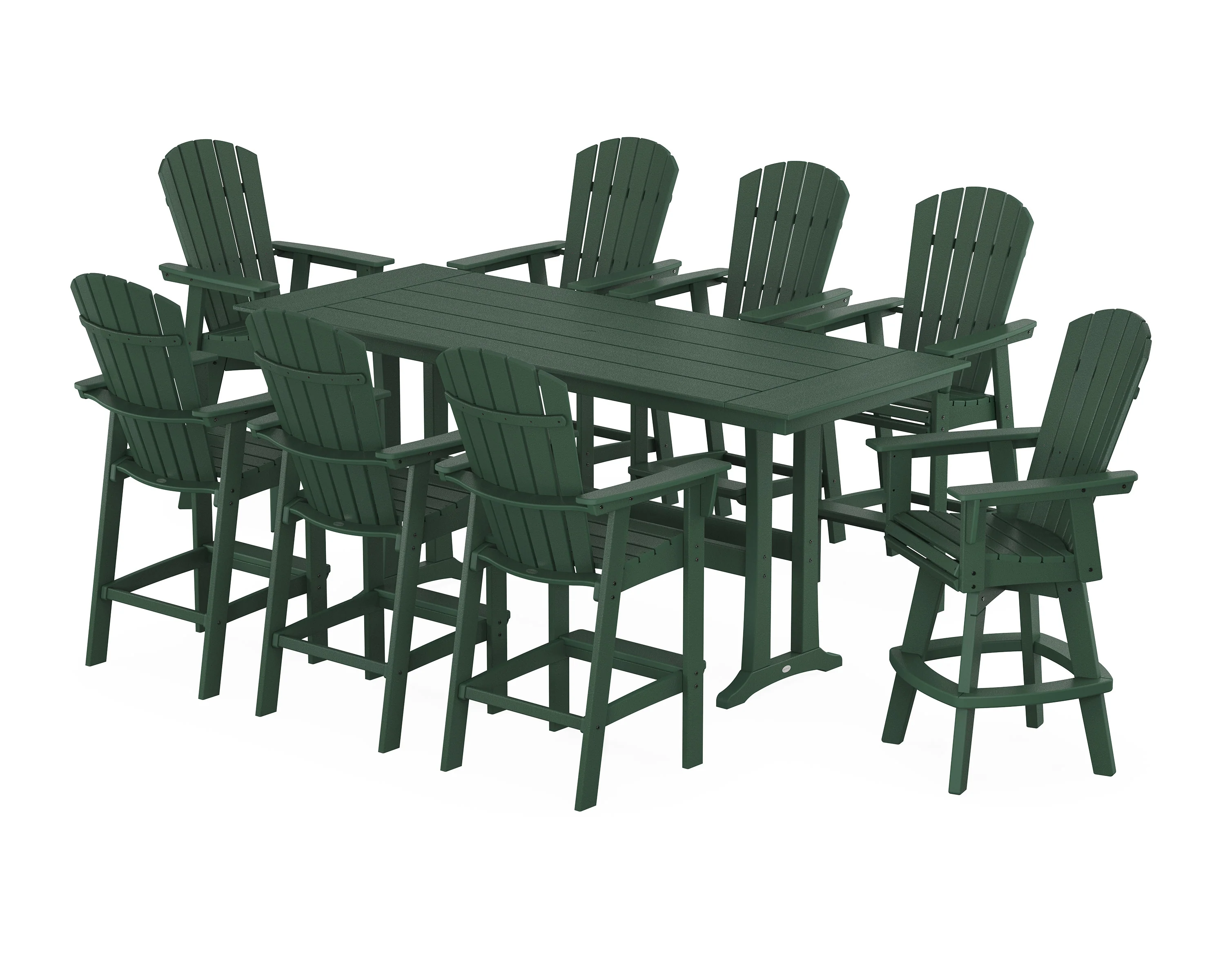 Nautical Curveback Adirondack Swivel Chair 9-Piece Farmhouse Bar Set with Trestle Legs - Image 10