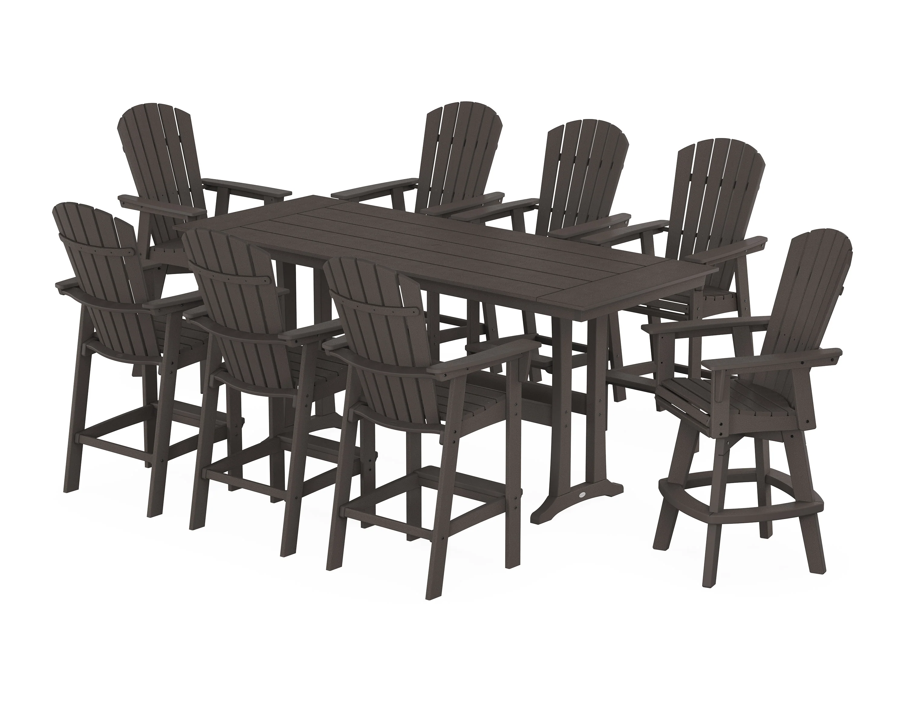 Nautical Curveback Adirondack Swivel Chair 9-Piece Farmhouse Bar Set with Trestle Legs - Image 11