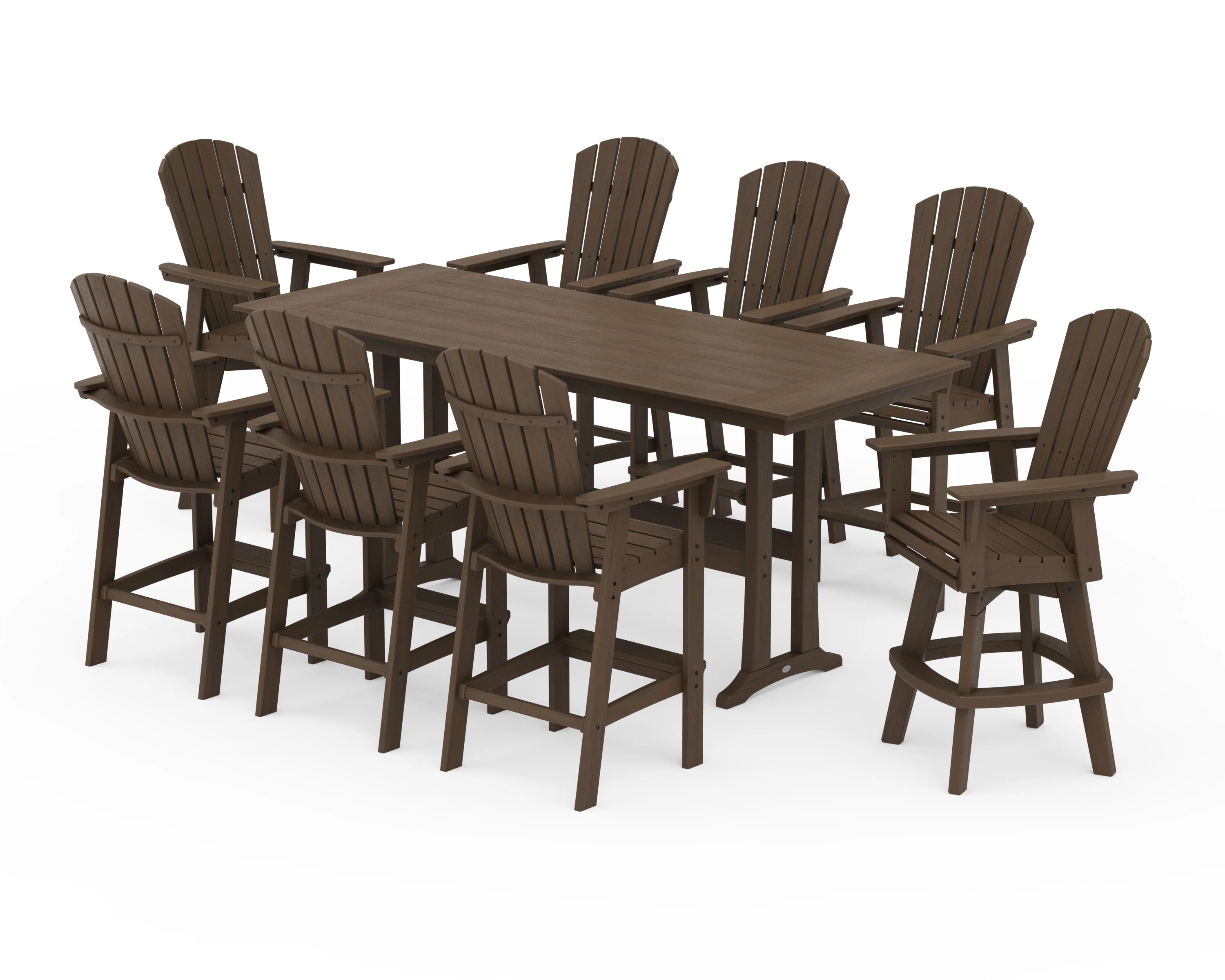 Nautical Curveback Adirondack Swivel Chair 9-Piece Farmhouse Bar Set with Trestle Legs - Image 14