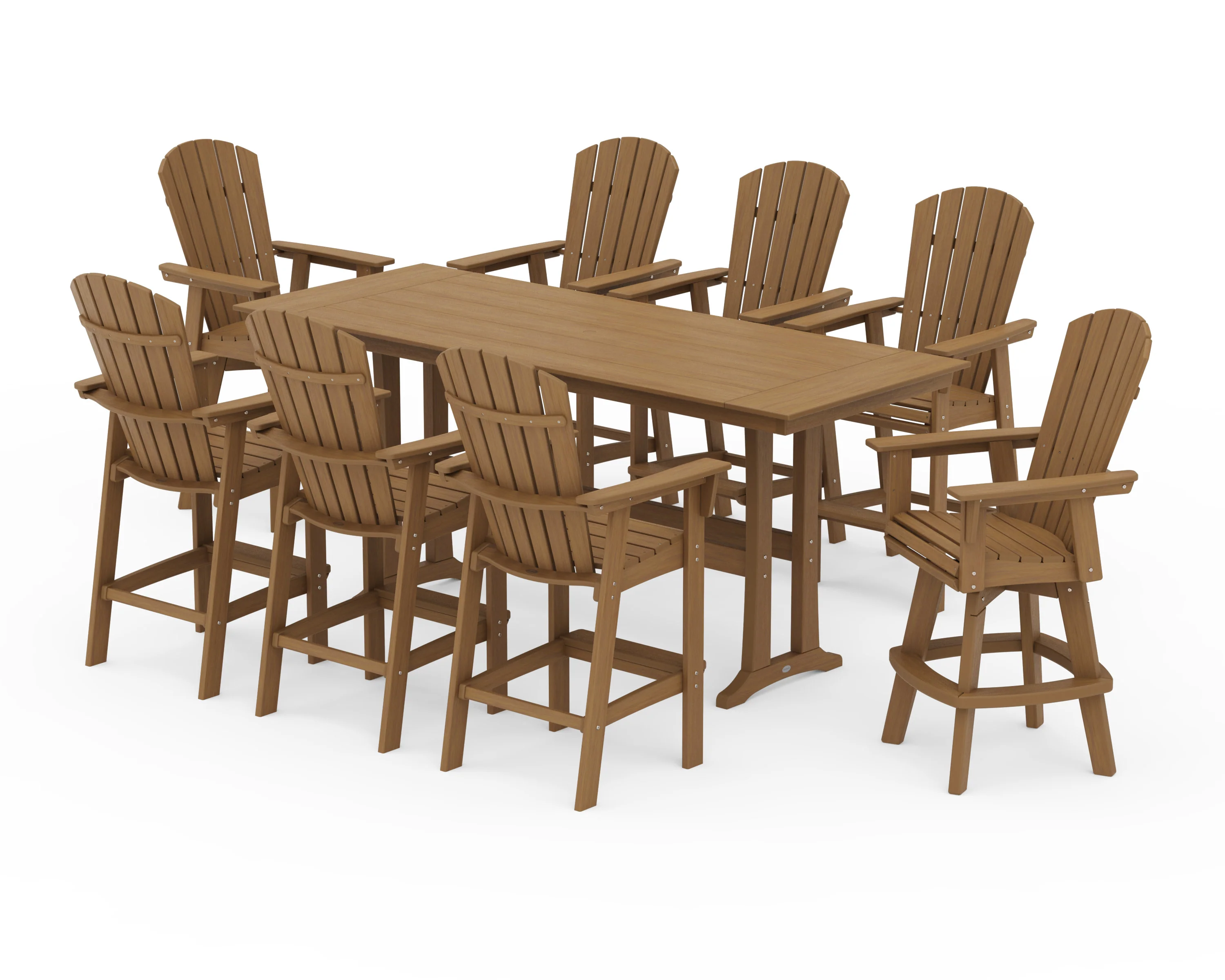 Nautical Curveback Adirondack Swivel Chair 9-Piece Farmhouse Bar Set with Trestle Legs - Image 15