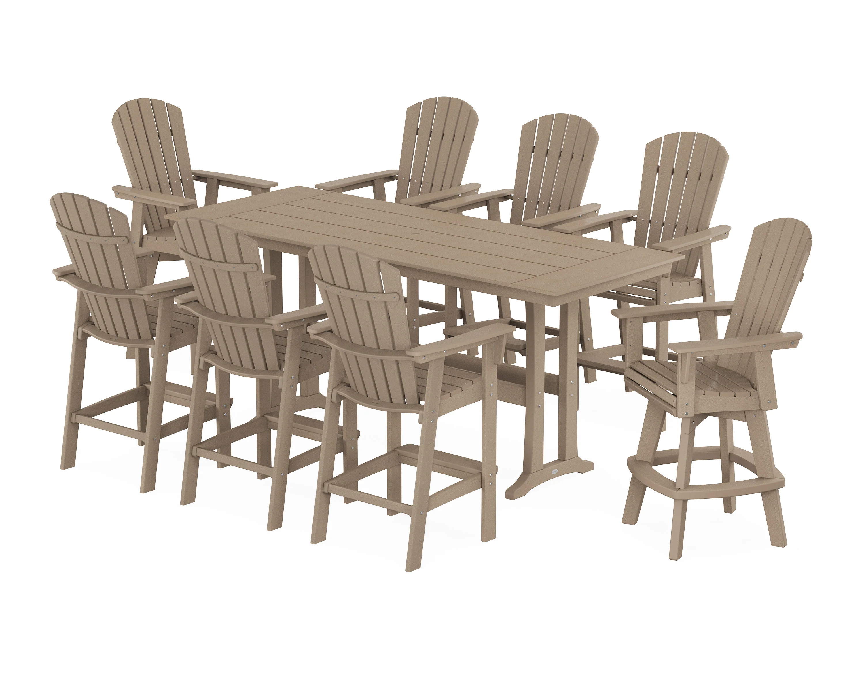 Nautical Curveback Adirondack Swivel Chair 9-Piece Farmhouse Bar Set with Trestle Legs - Image 7