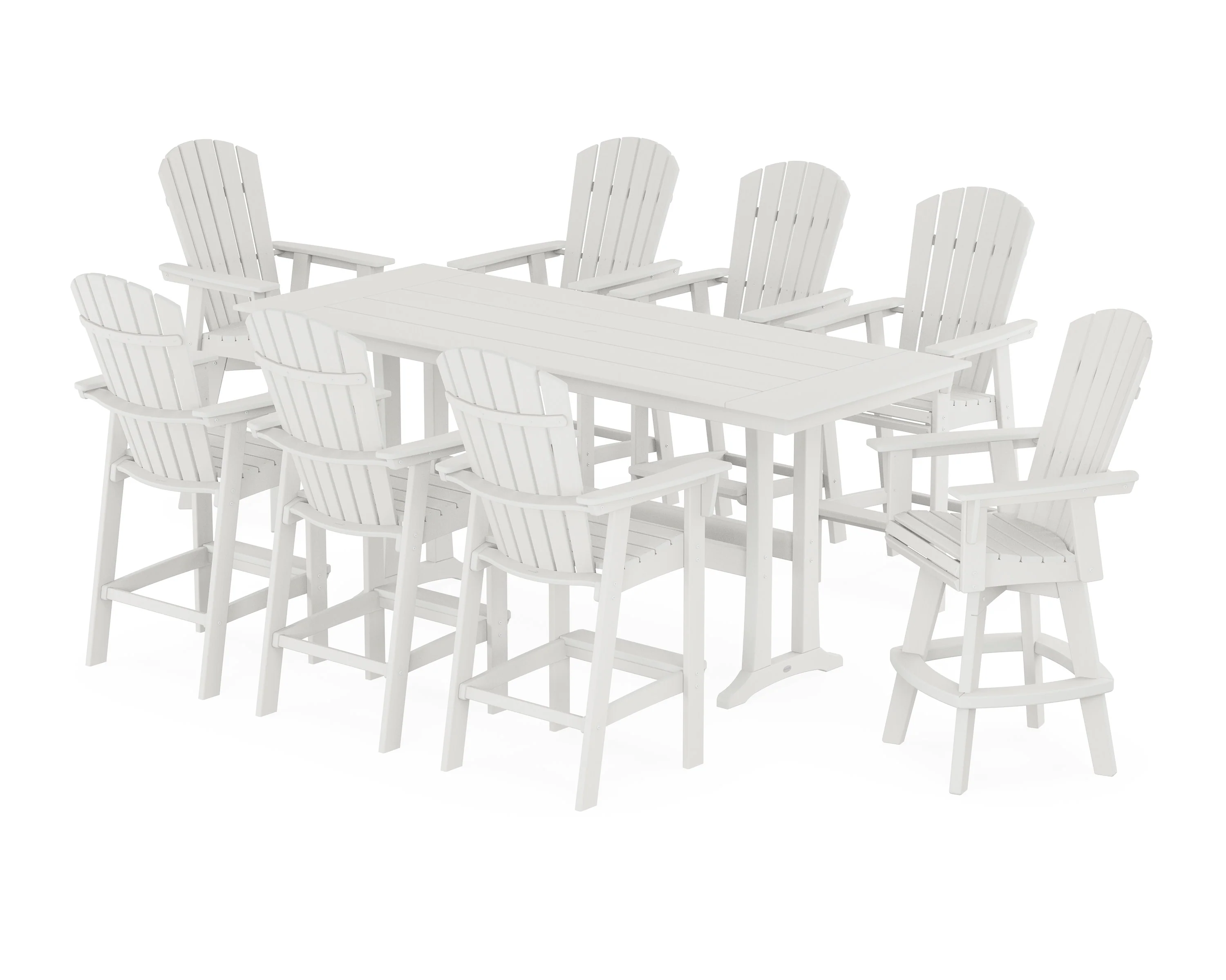 Nautical Curveback Adirondack Swivel Chair 9-Piece Farmhouse Bar Set with Trestle Legs - Image 9