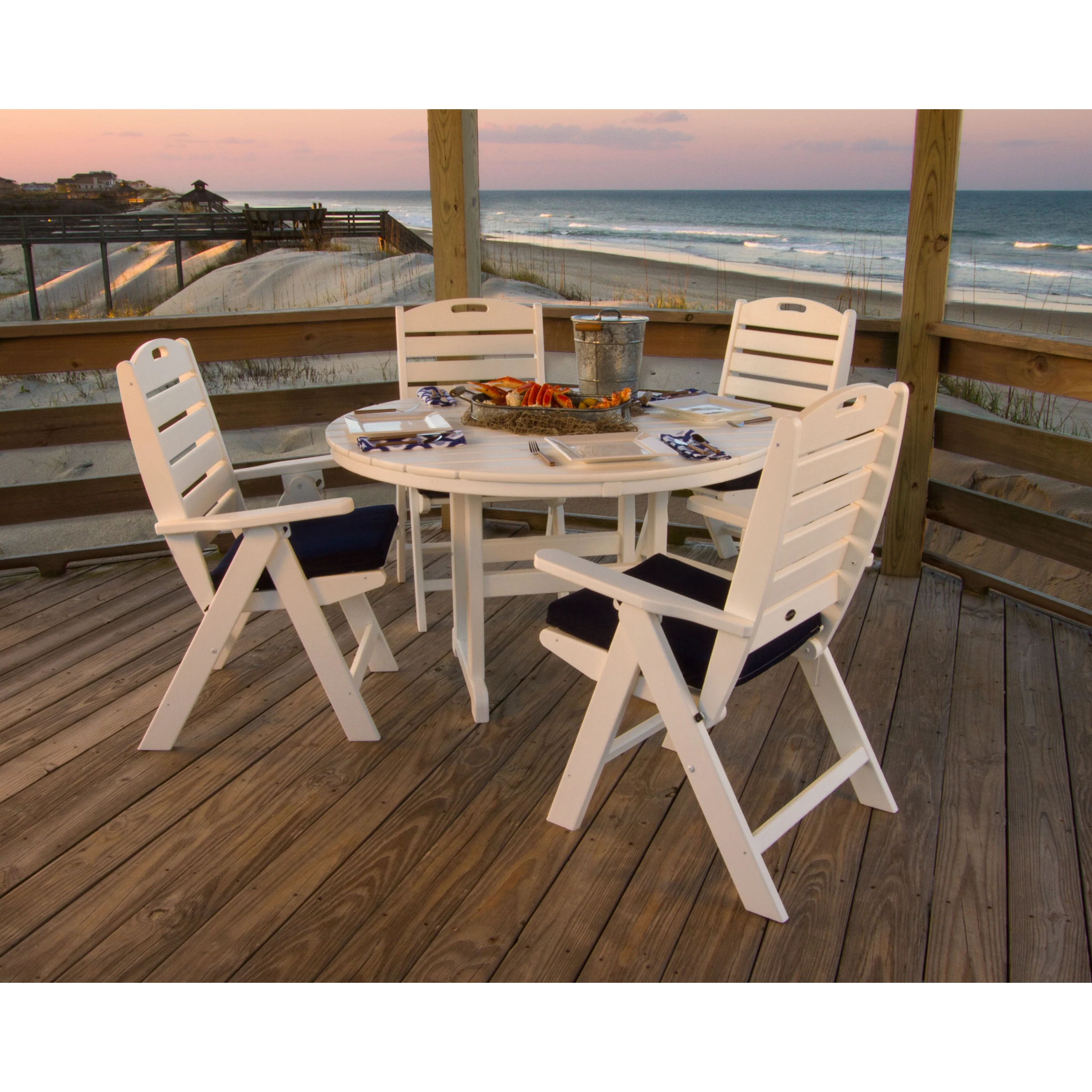 Nautical Folding Chair 5-Piece Round Farmhouse Dining Set - Image 3