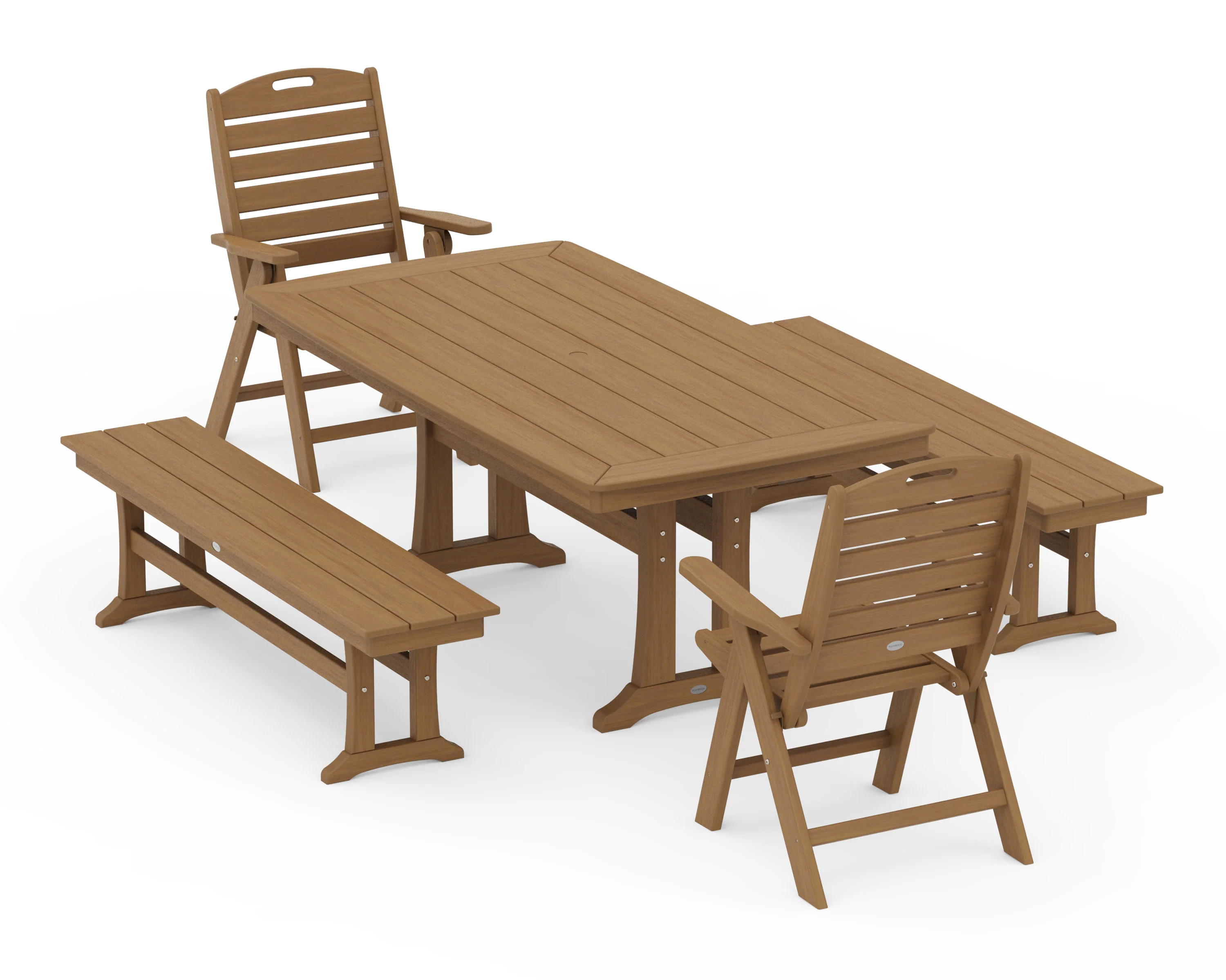 Nautical Folding Highback Chair 5-Piece Dining Set with Trestle Legs and Benches - Image 15
