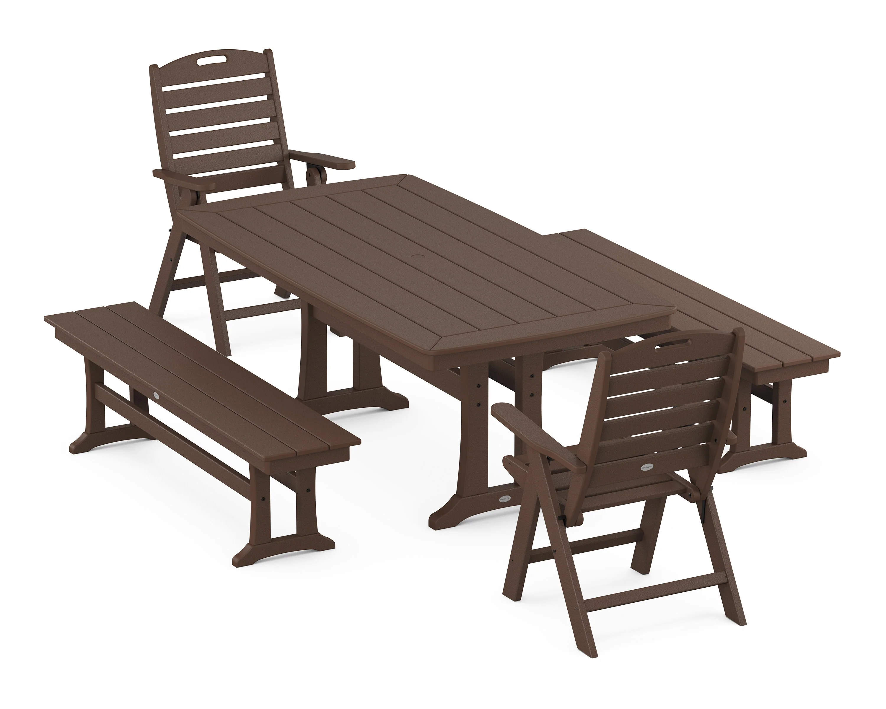Nautical Folding Highback Chair 5-Piece Dining Set with Trestle Legs and Benches - Image 6