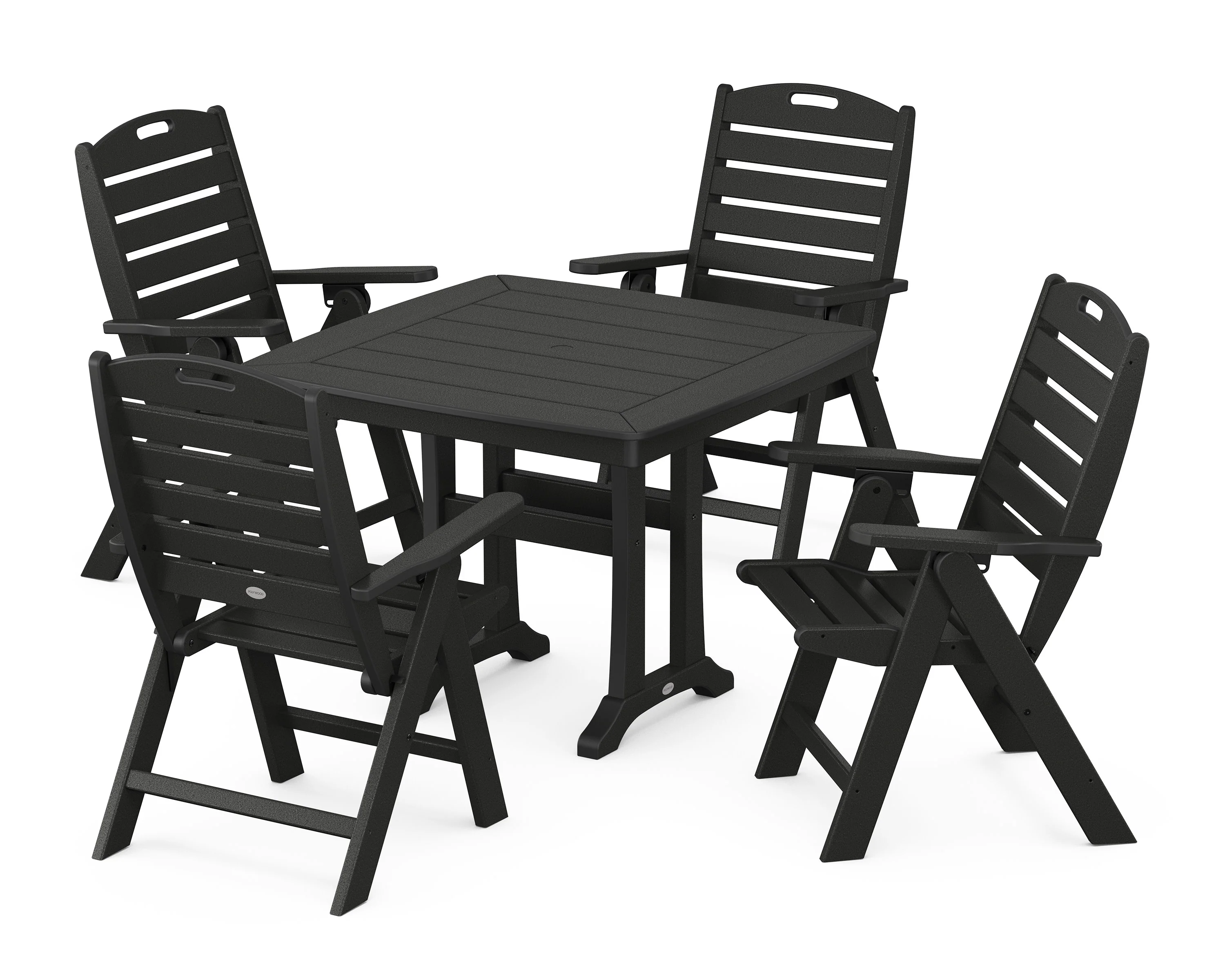 Nautical Folding Highback Chair 5-Piece Dining Set with Trestle Legs - Image 4