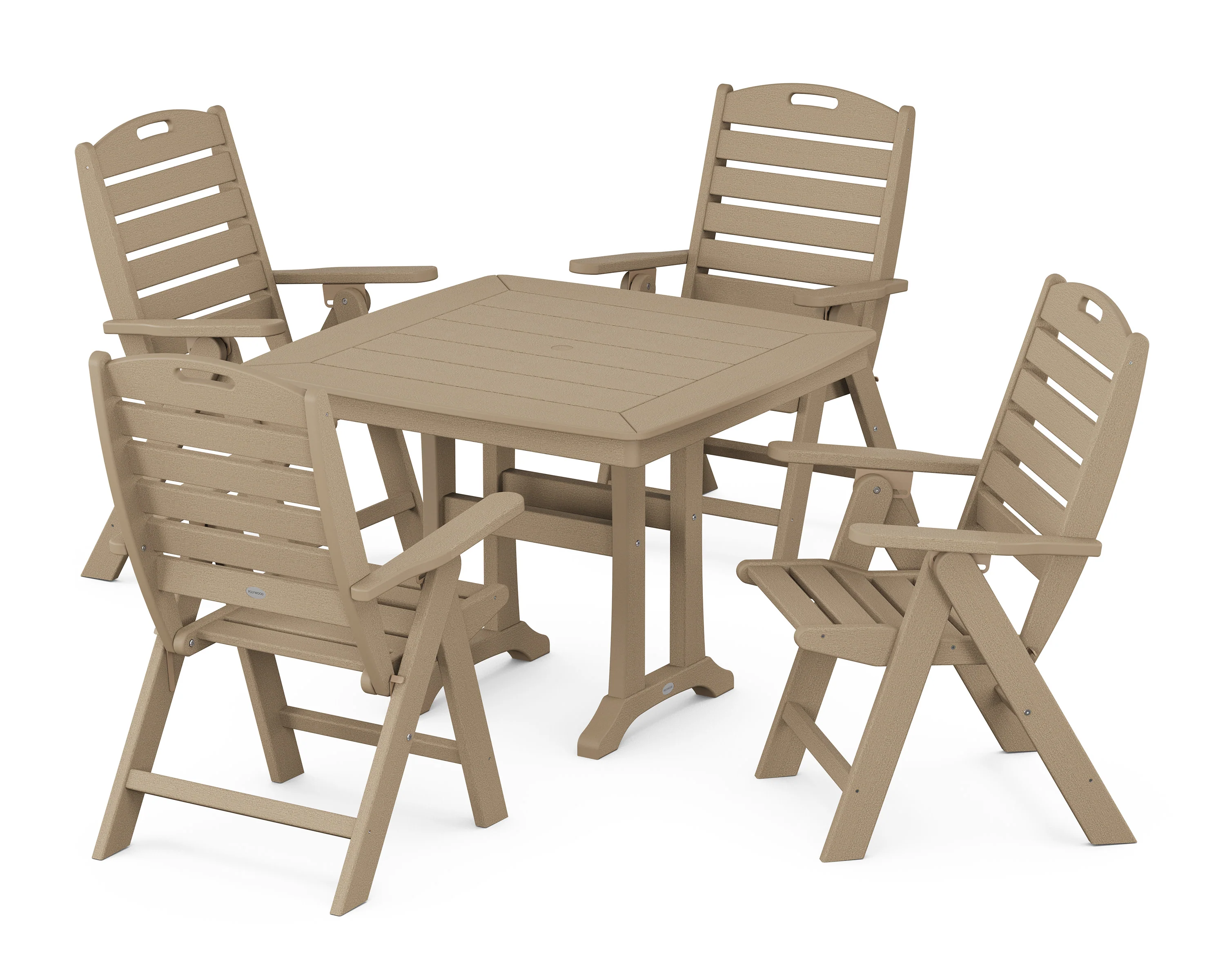 Nautical Folding Highback Chair 5-Piece Dining Set with Trestle Legs - Image 5
